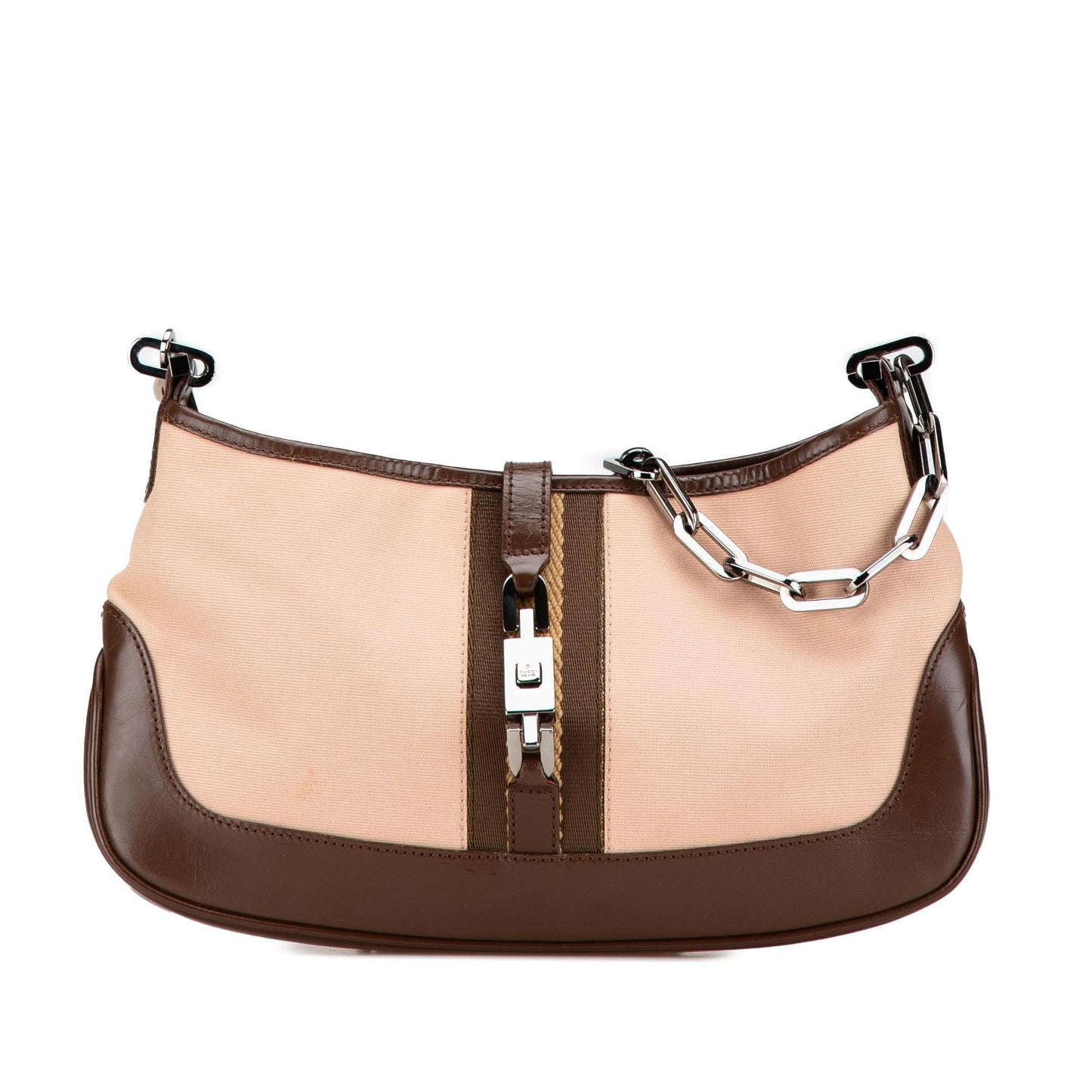 Gucci Jackie Canvas Calf Brown Chain Shoulder Bag