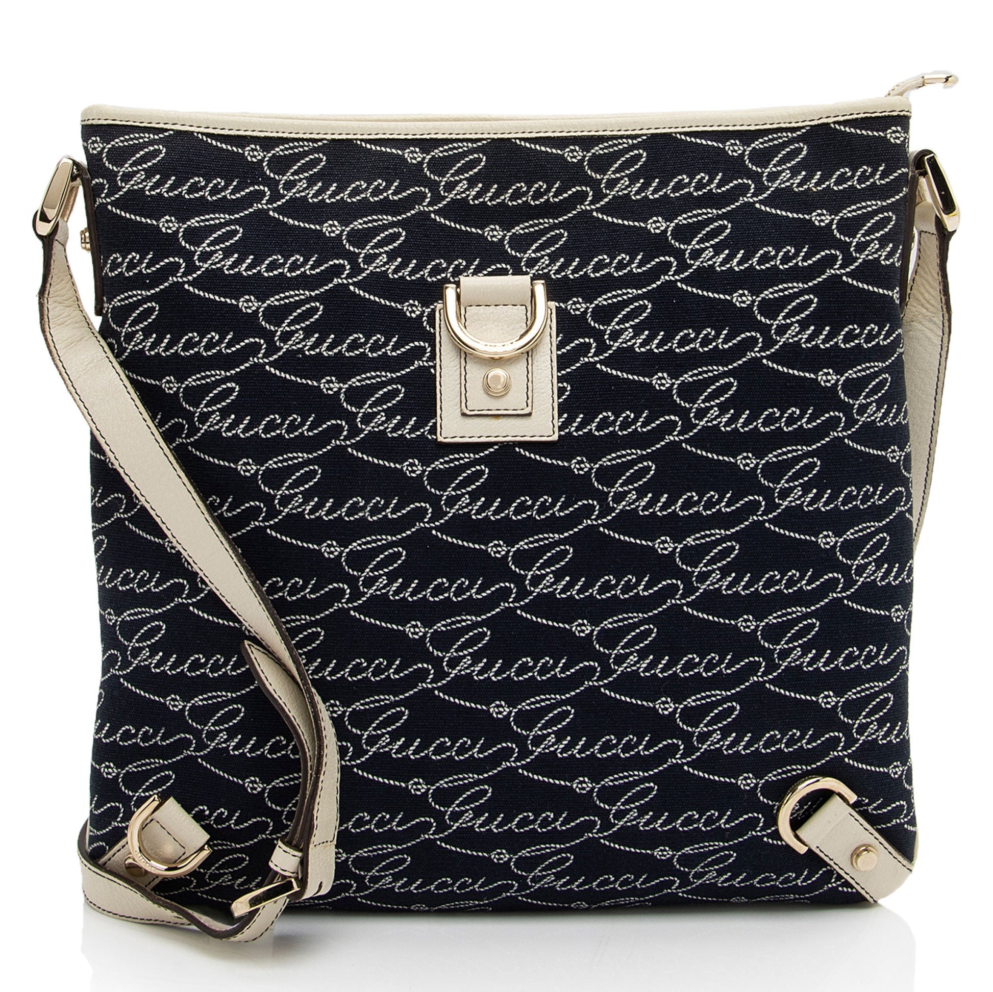 Gucci Lasso Script Abbey Messenger SHF-coBFi9 Canvas White Blue Crossbody Bag