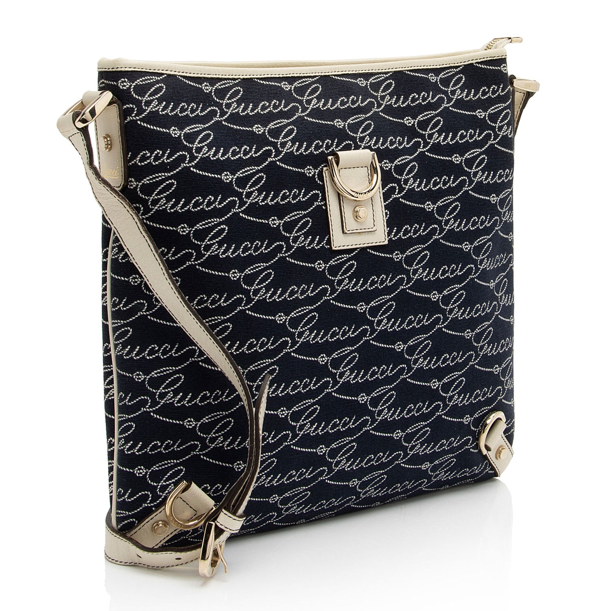 Gucci Lasso Script Abbey Messenger SHF-coBFi9 Canvas White Blue Crossbody Bag