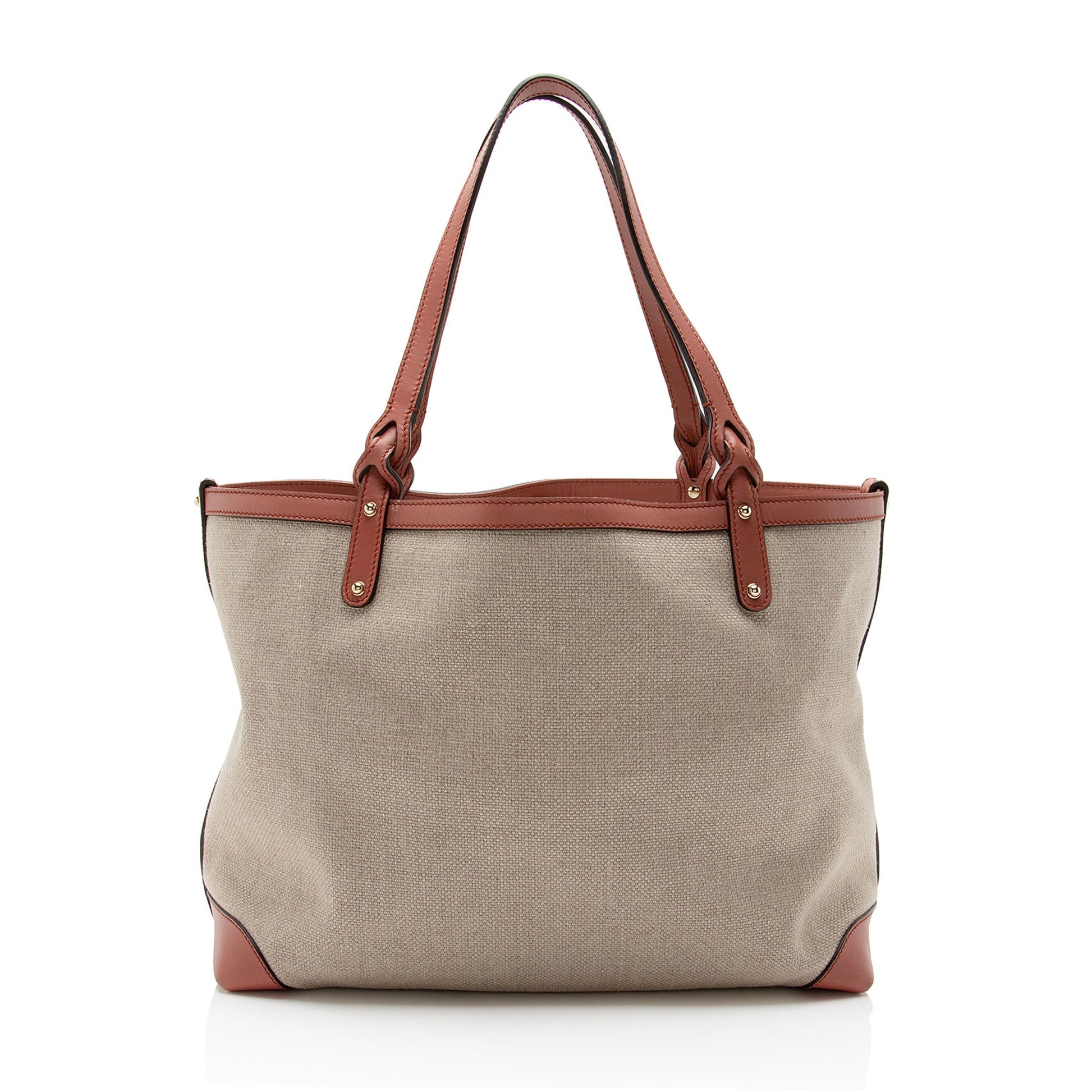 Gucci Craft SHF-AuAMnM Leather Canvas Beige Pink Tote Bag
