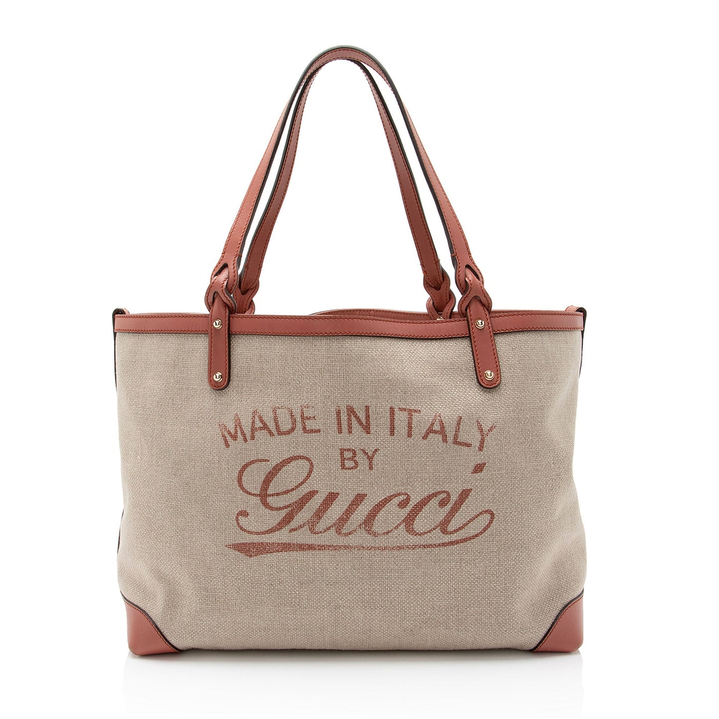 Gucci Craft SHF-AuAMnM Leather Canvas Beige Pink Tote Bag