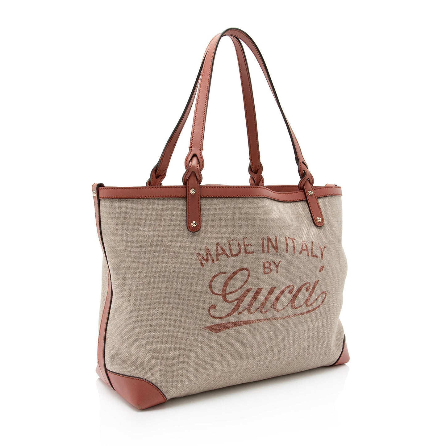 Gucci Craft SHF-AuAMnM Leather Canvas Beige Pink Tote Bag