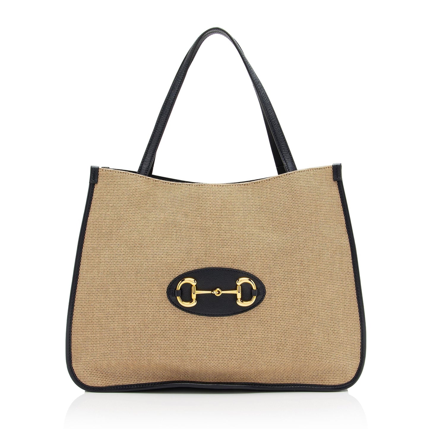 Gucci Horsebit SHF Leather Canvas Beige Blue Tote Bag