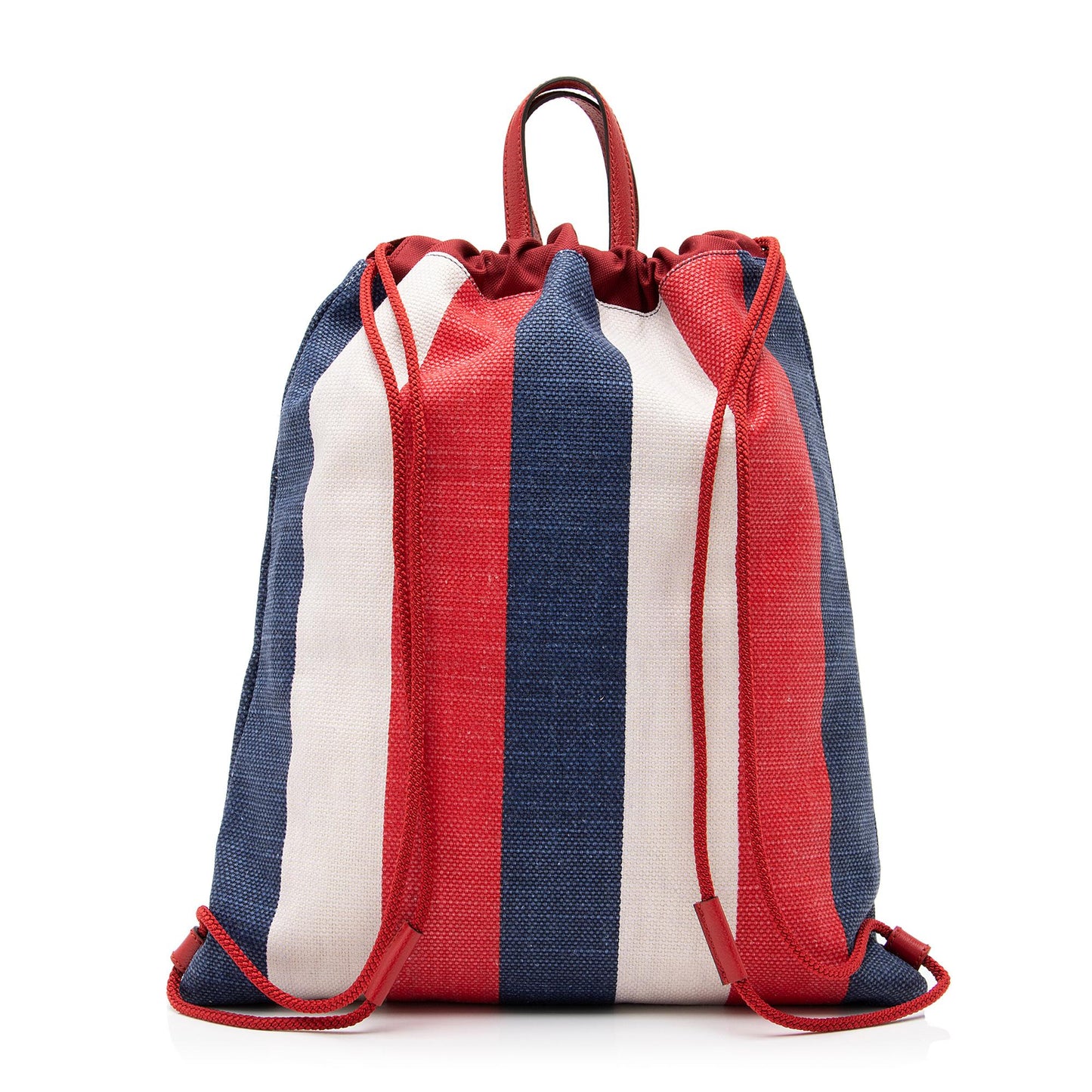 Gucci Sylvie Stripe Logo Drawstring Backpack Leather Canvas Nylon White Jewelry Backpack Shf