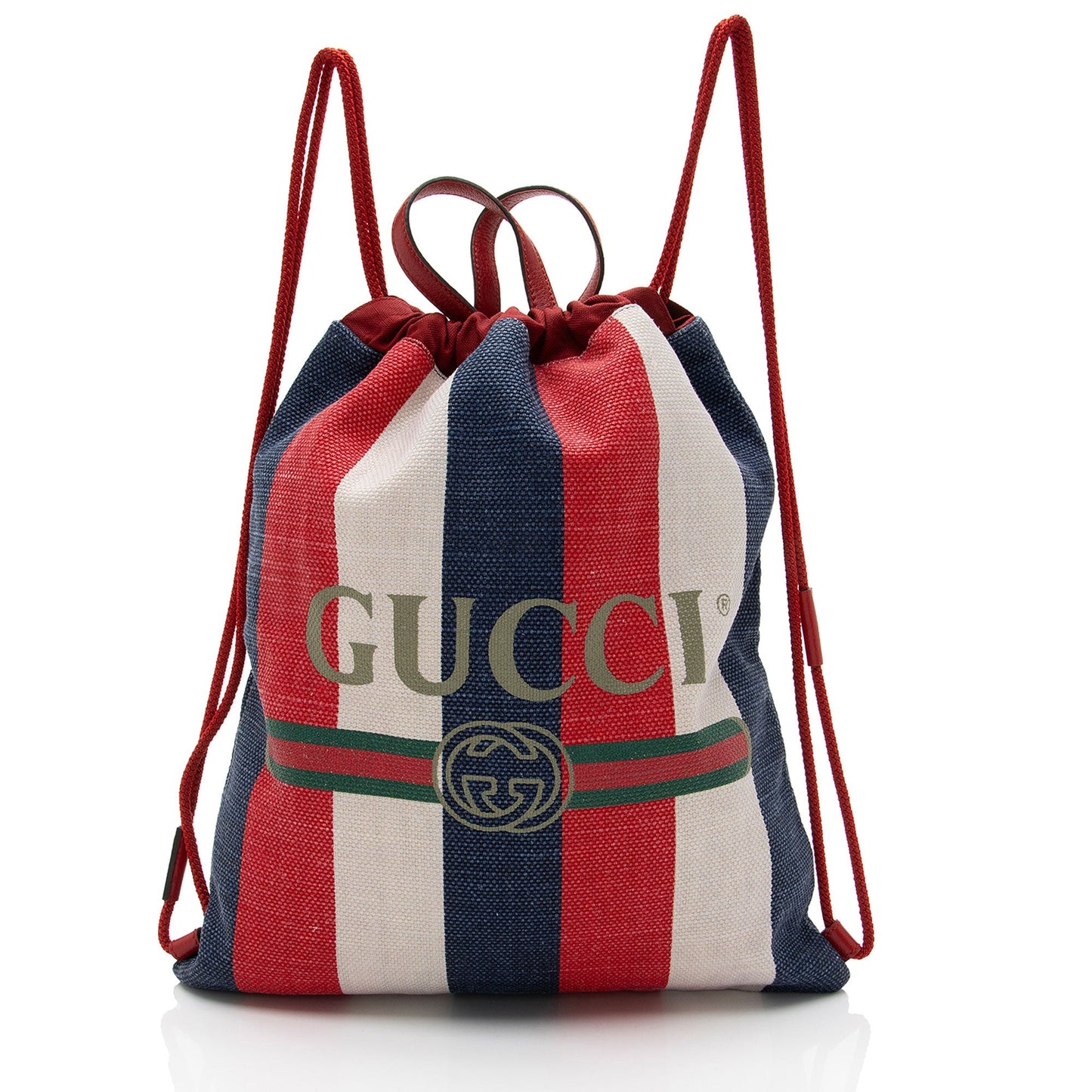 Gucci Sylvie Stripe Drawstring Backpack Canvas Logo Jewelry