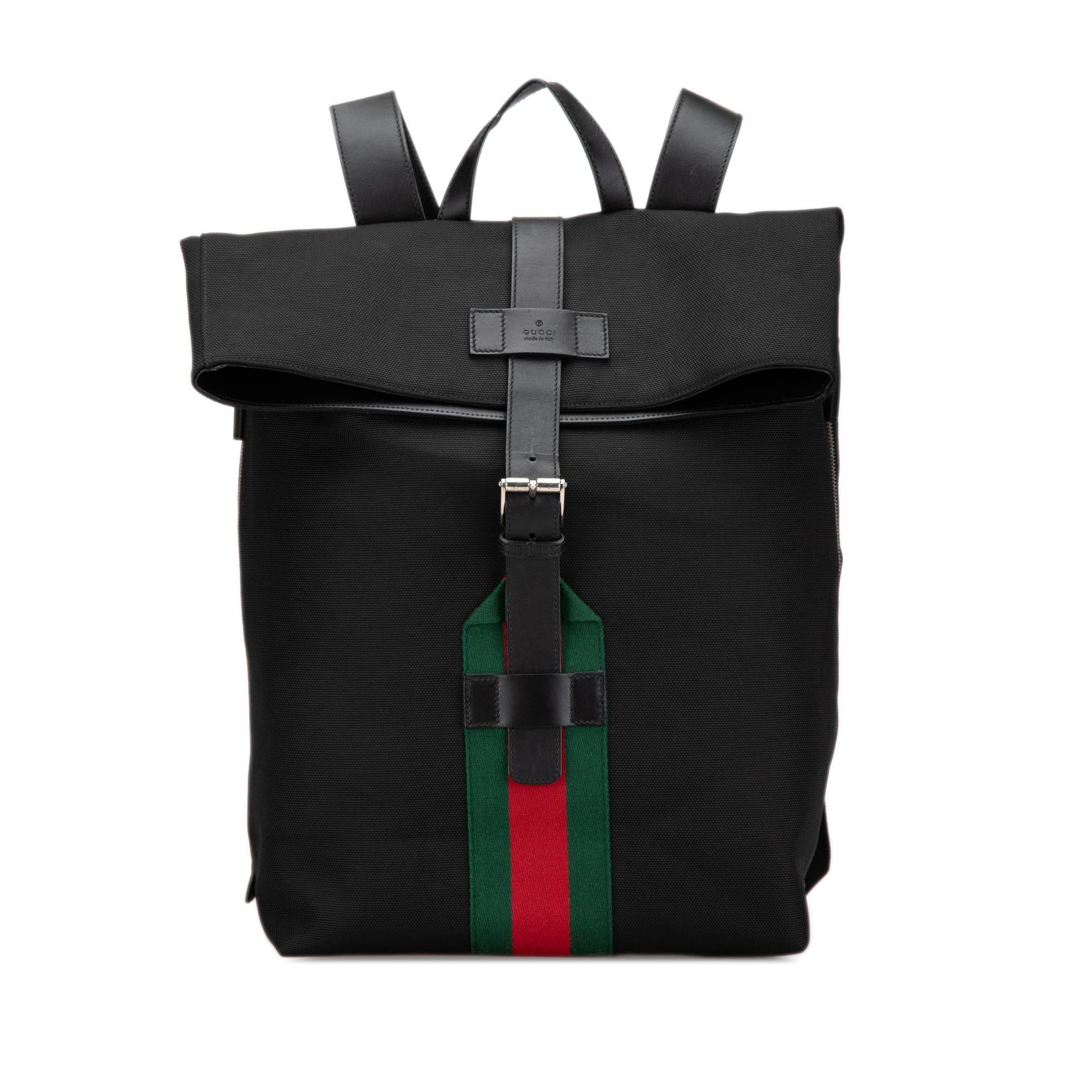 Gucci Techno Web Fold Over Backpack Canvas Black