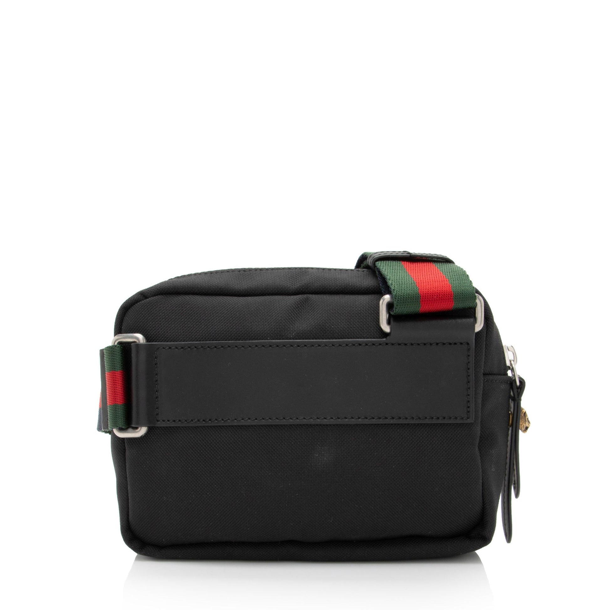 Gucci Tiger Embroidered Web Messenger Leather Canvas Nylon Black Shoulder Bag