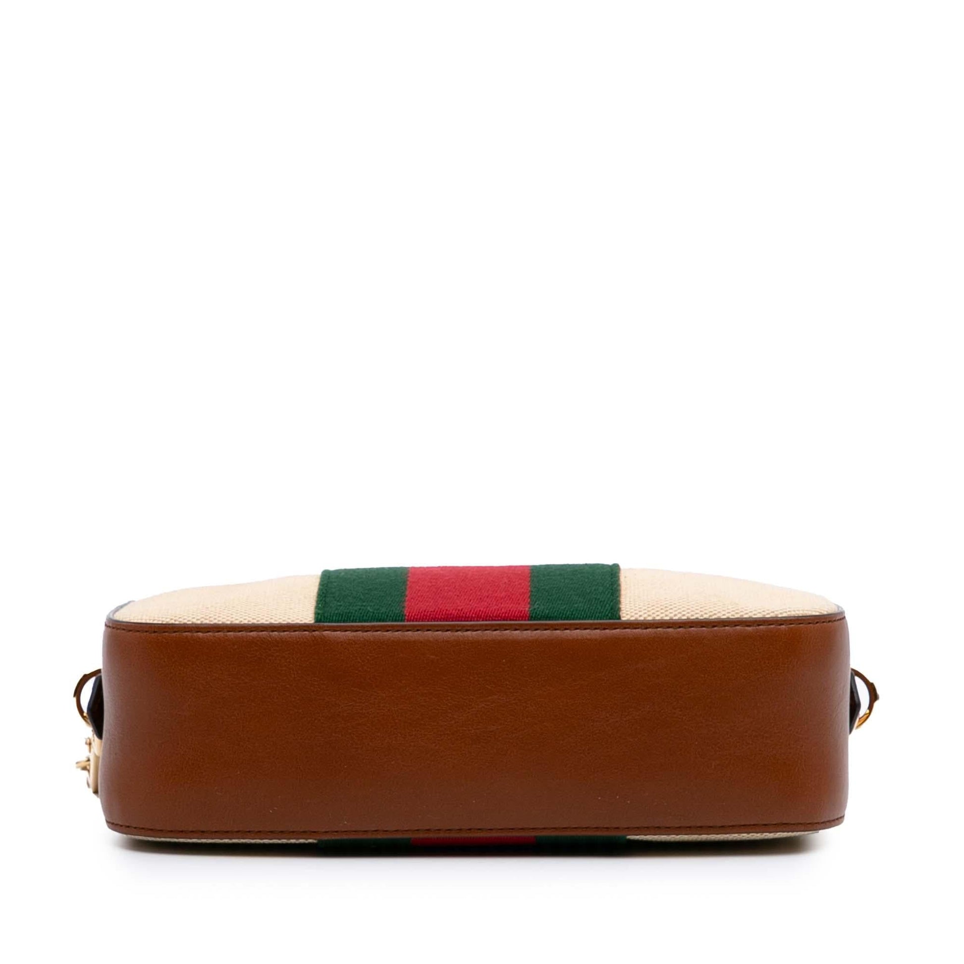Gucci Web Camera Canvas Calf Brown Crossbody Bag