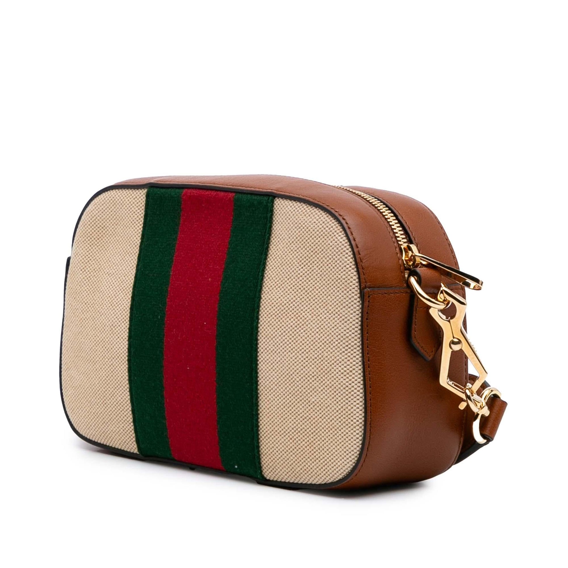Gucci Web Camera Canvas Calf Brown Crossbody Bag
