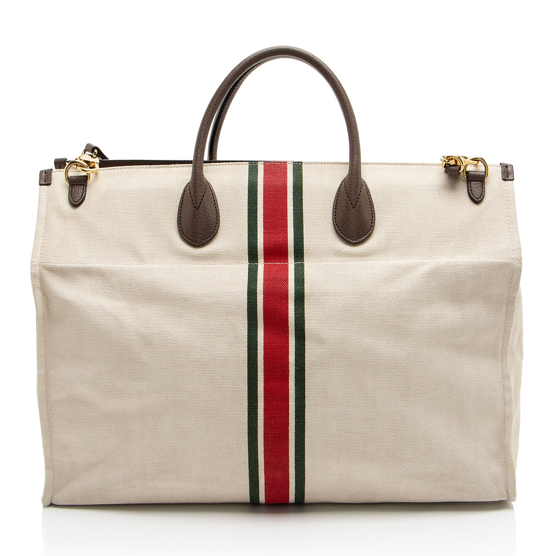 Gucci Web Foldable Leather Canvas Brown Beige Tote Bag