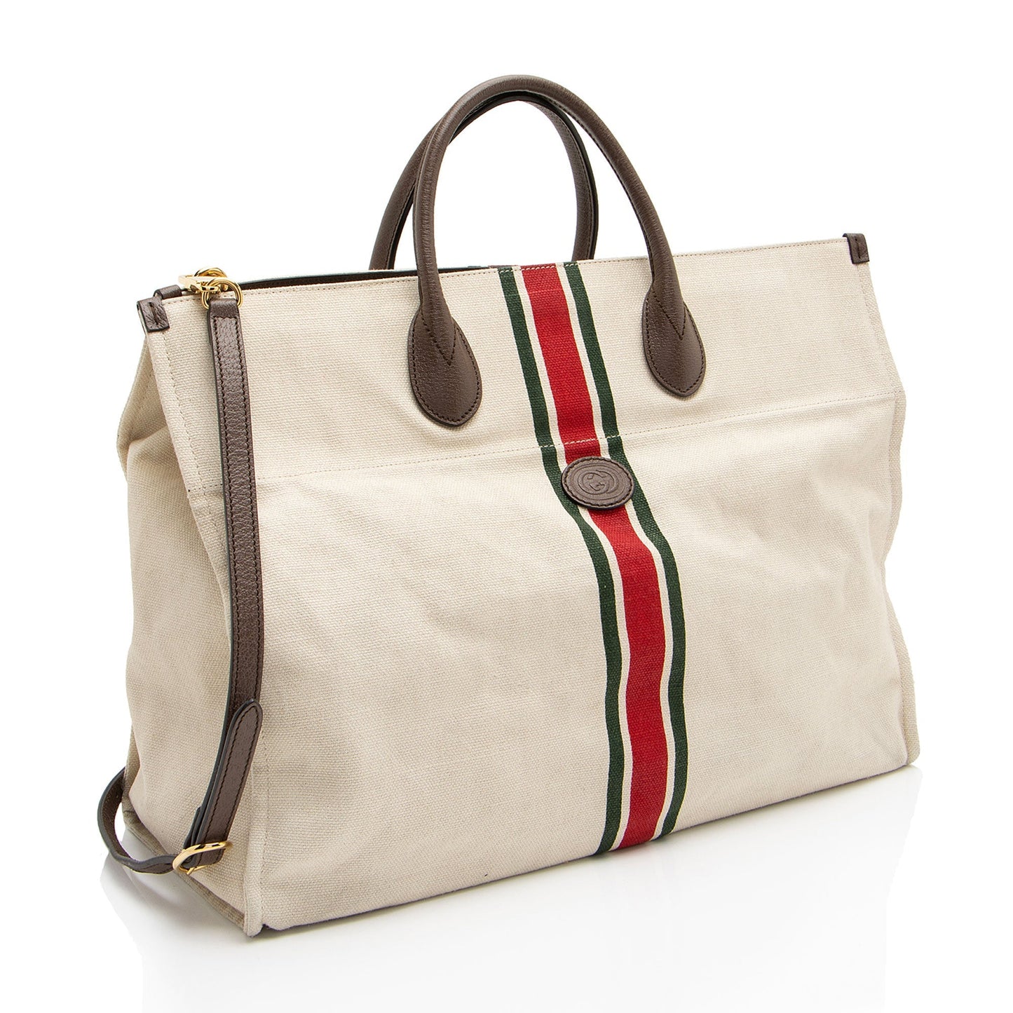 Gucci Web Foldable Leather Canvas Brown Beige Tote Bag