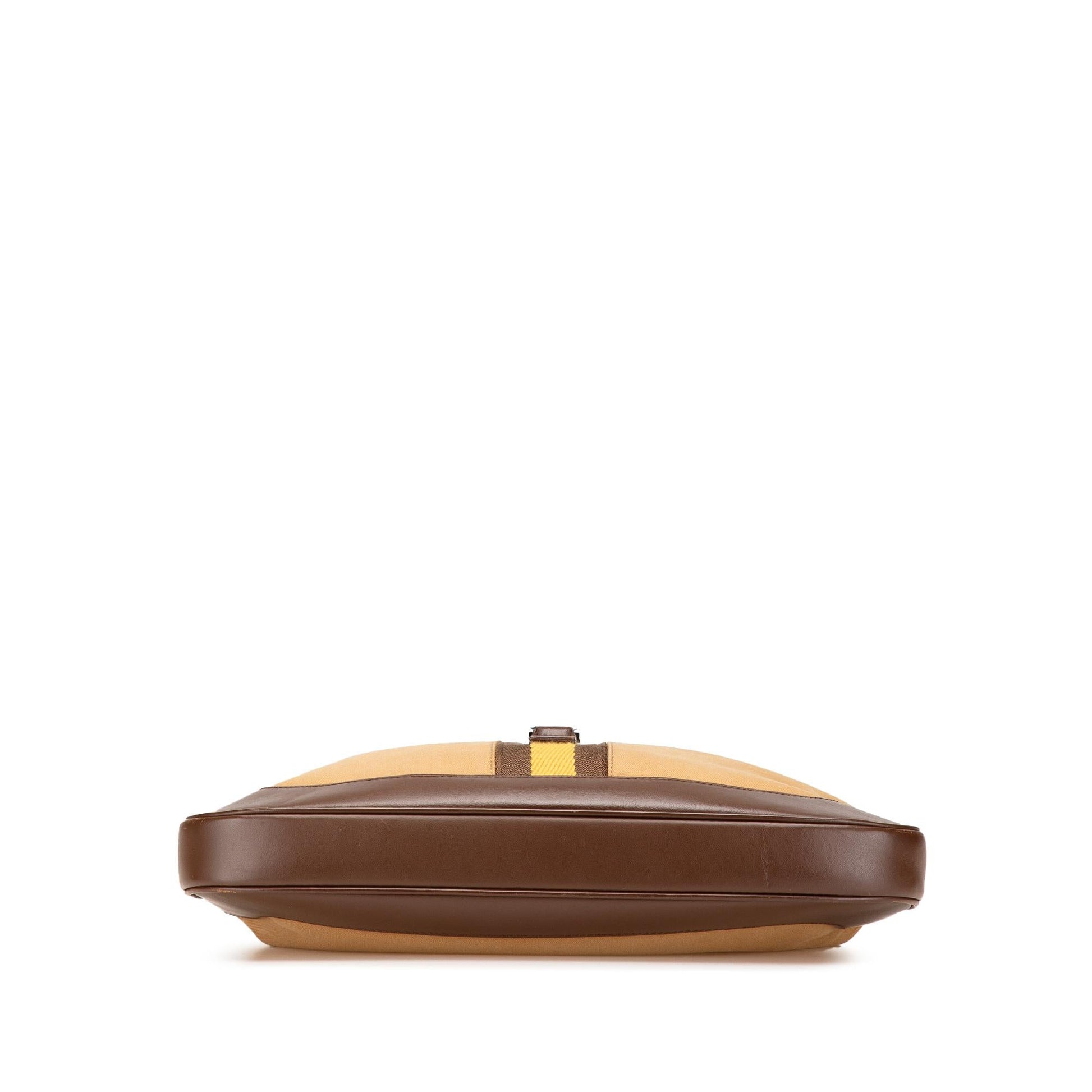 Gucci Web Jackie Canvas Calf Brown Shoulder Bag