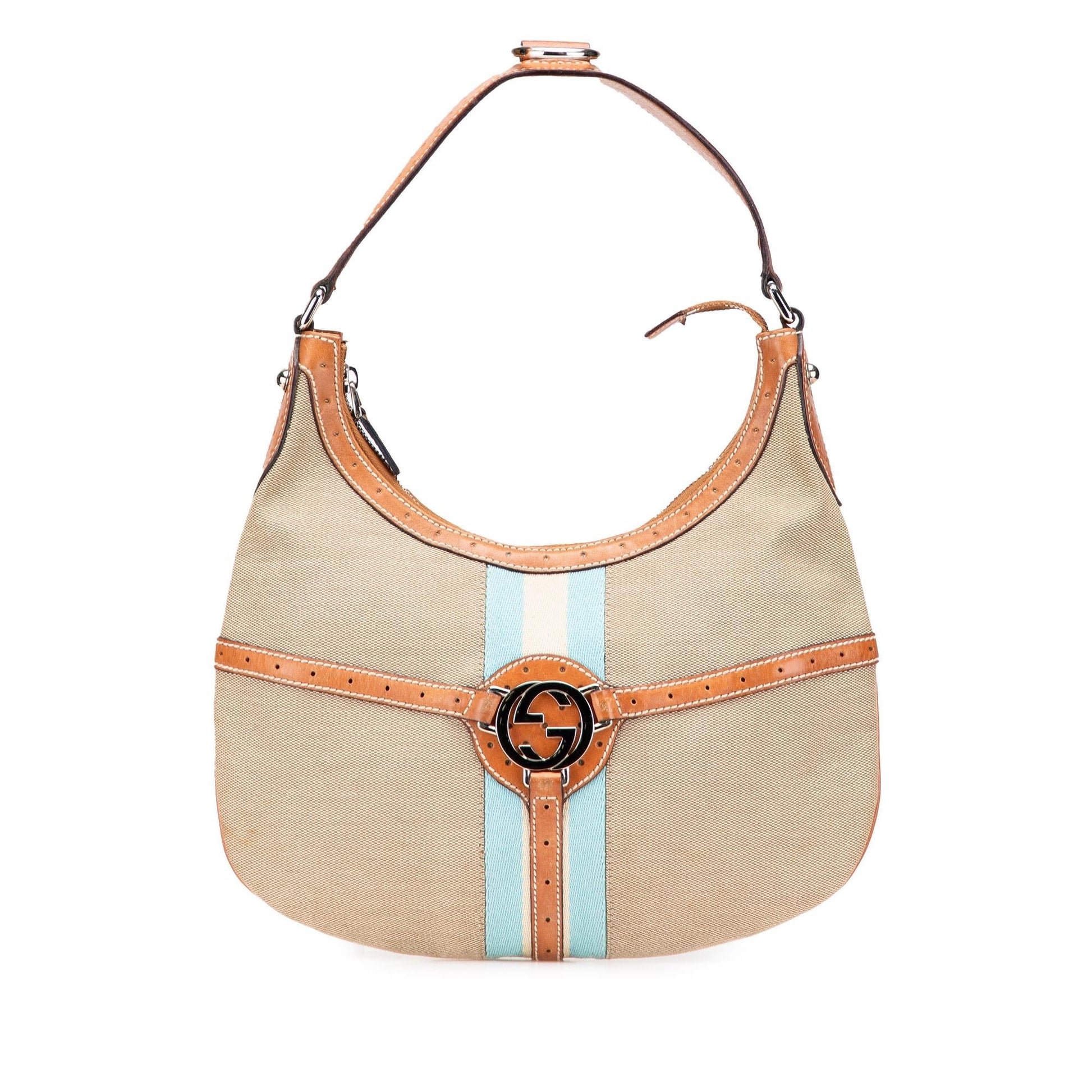 Gucci Web Reins Canvas Calf Brown Shoulder Bag