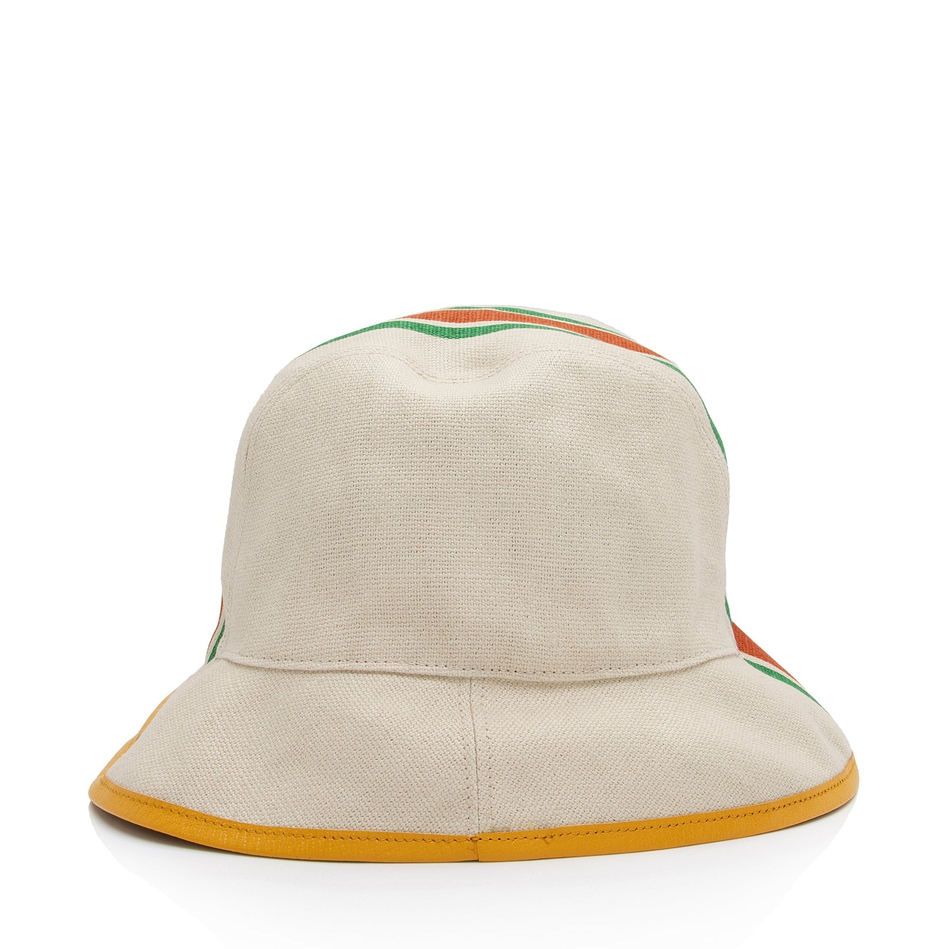 Gucci Web Stripe Fedora Hat - Leather Canvas Beige Bucket Bag