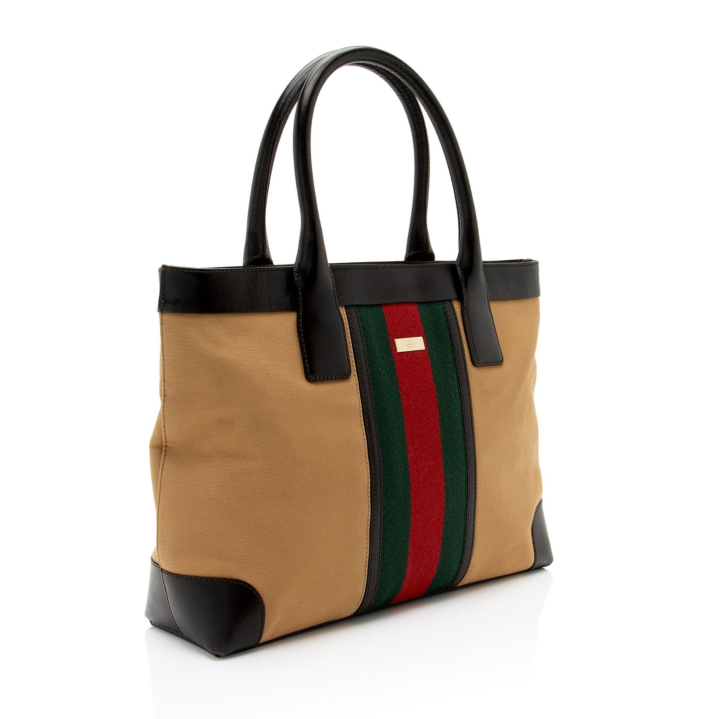 Gucci Web SHF-FI6lfc Leather Canvas Nylon Black Tote Bag