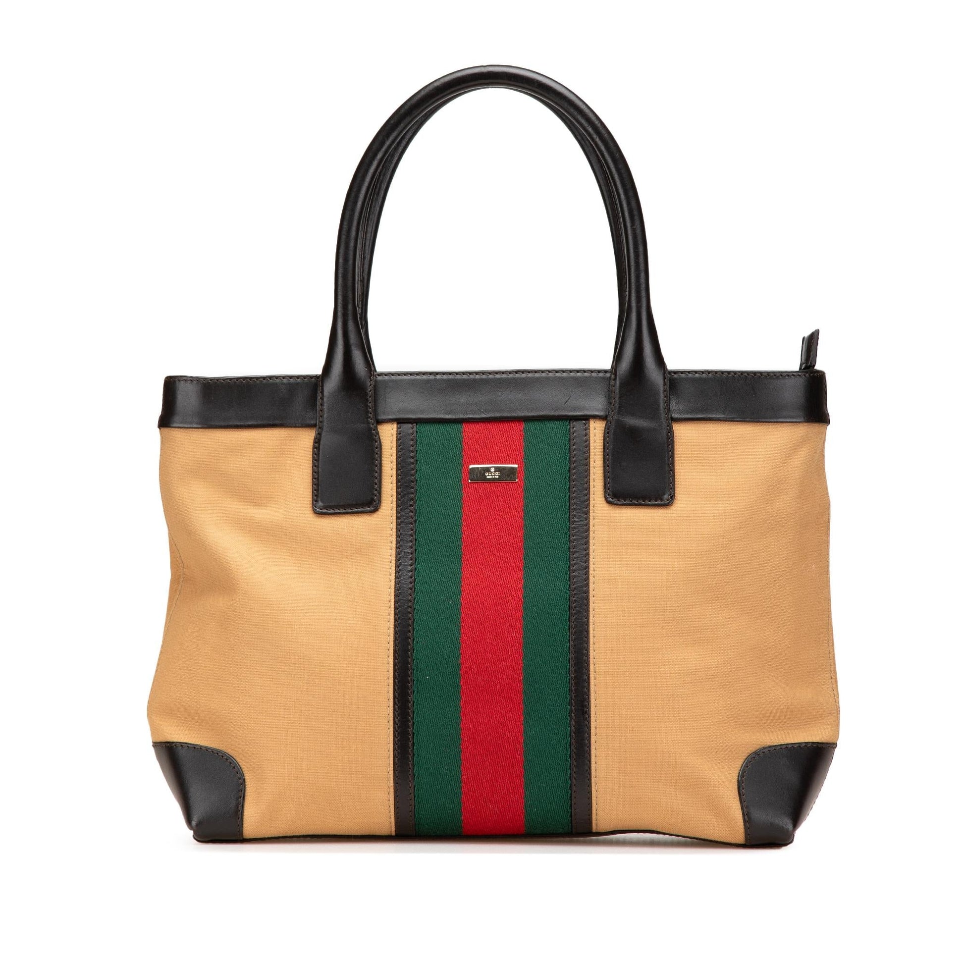 Gucci Web Canvas Brown Tote Bag