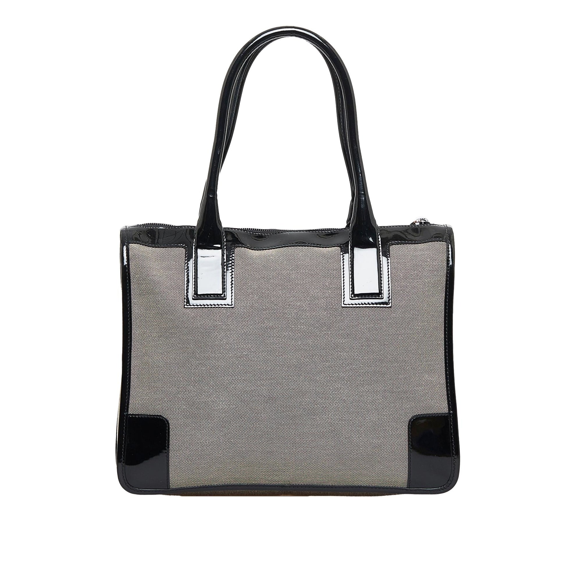 Gucci Trimmed SHG-E8ID83 Leather Canvas Patent Black Satchel Bag