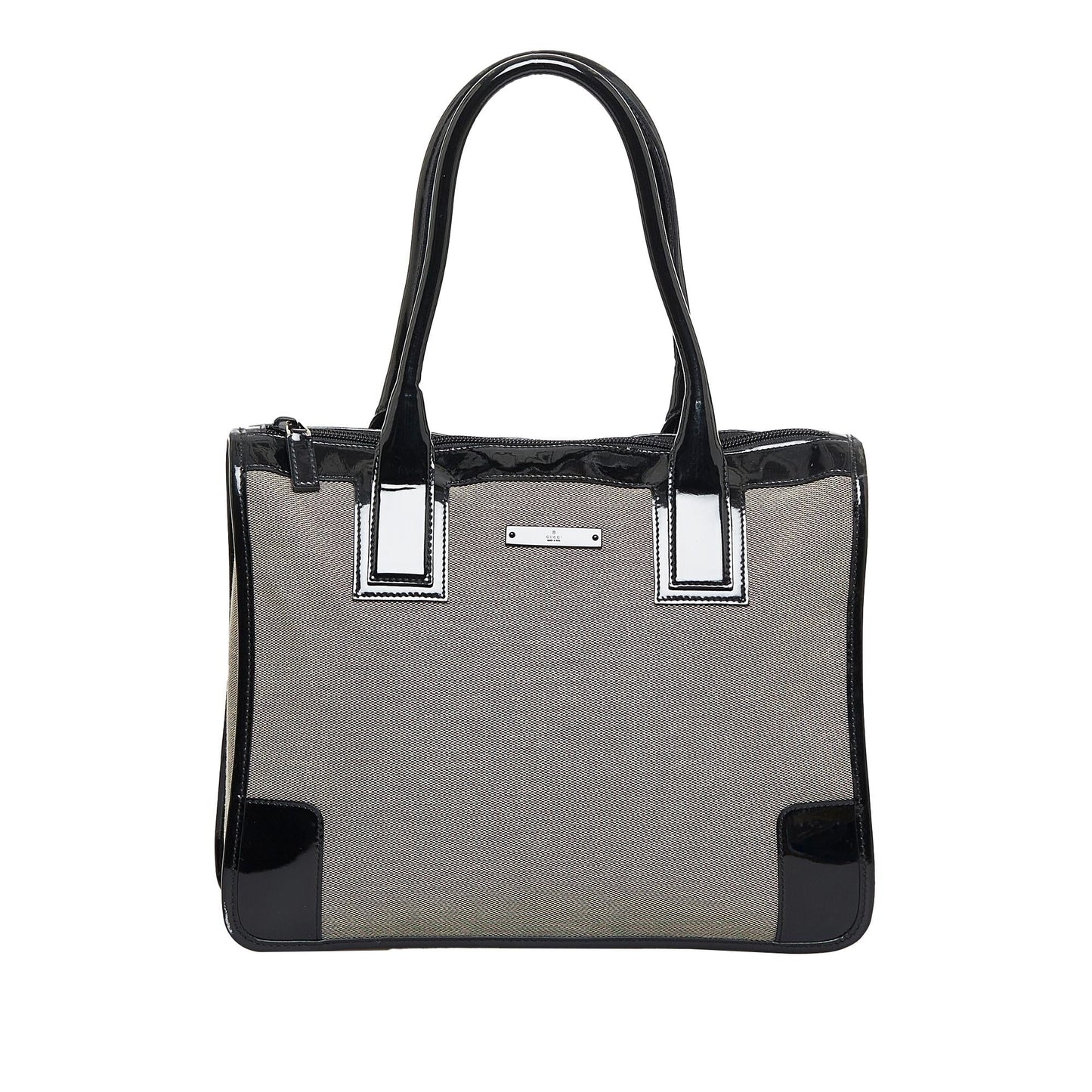 Gucci Trimmed SHG-E8ID83 Leather Canvas Patent Black Satchel Bag