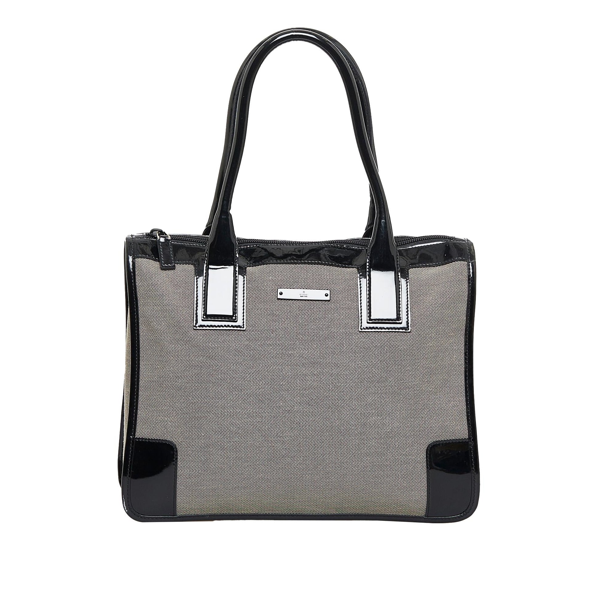 Gucci Trimmed SHG-E8ID83 Leather Canvas Patent Black Satchel Bag