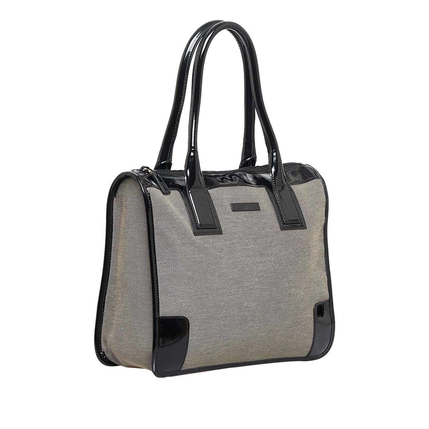 Gucci Trimmed SHG-E8ID83 Leather Canvas Patent Black Satchel Bag