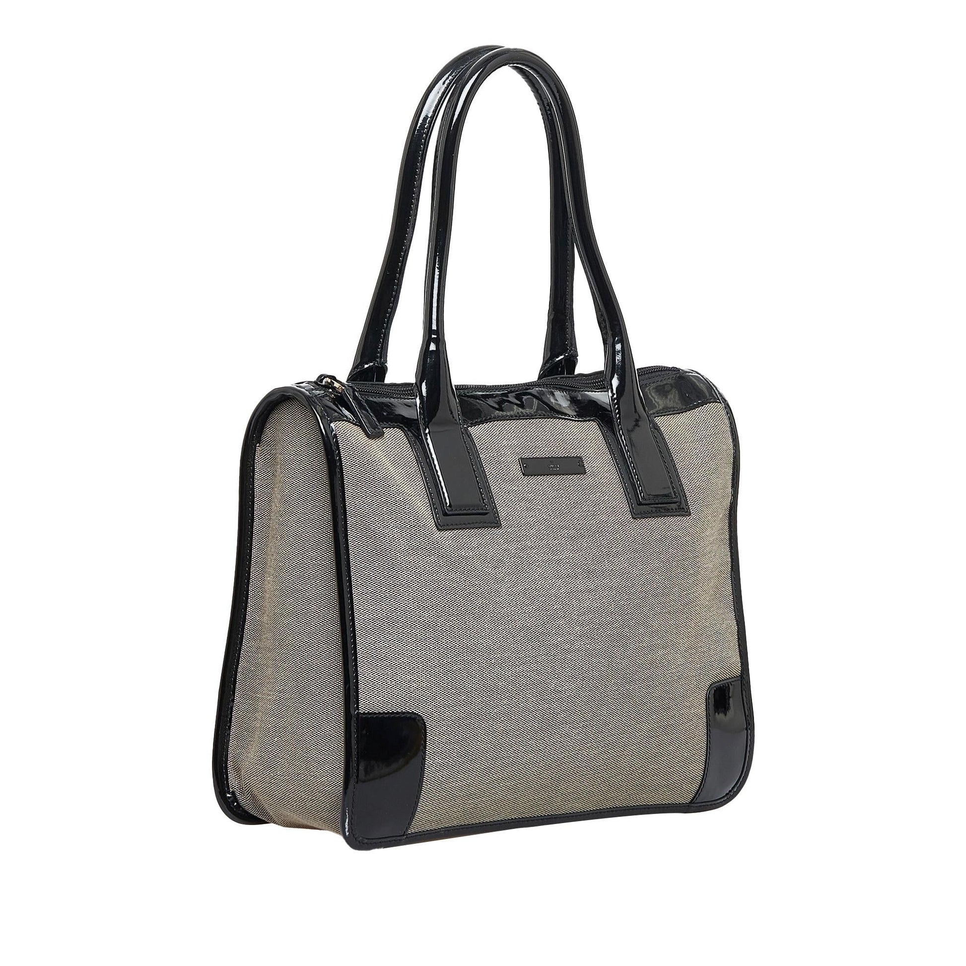 Gucci Trimmed SHG-E8ID83 Leather Canvas Patent Black Satchel Bag