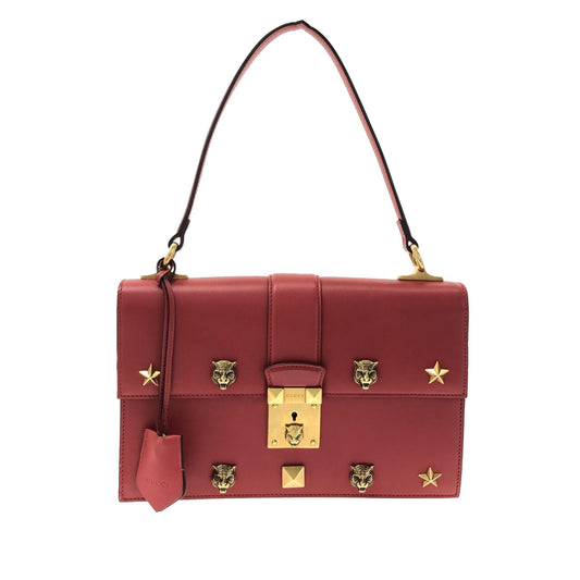 Gucci Cat Lock SHG-63ClSj Calf Red Top Handle Satchel Bag