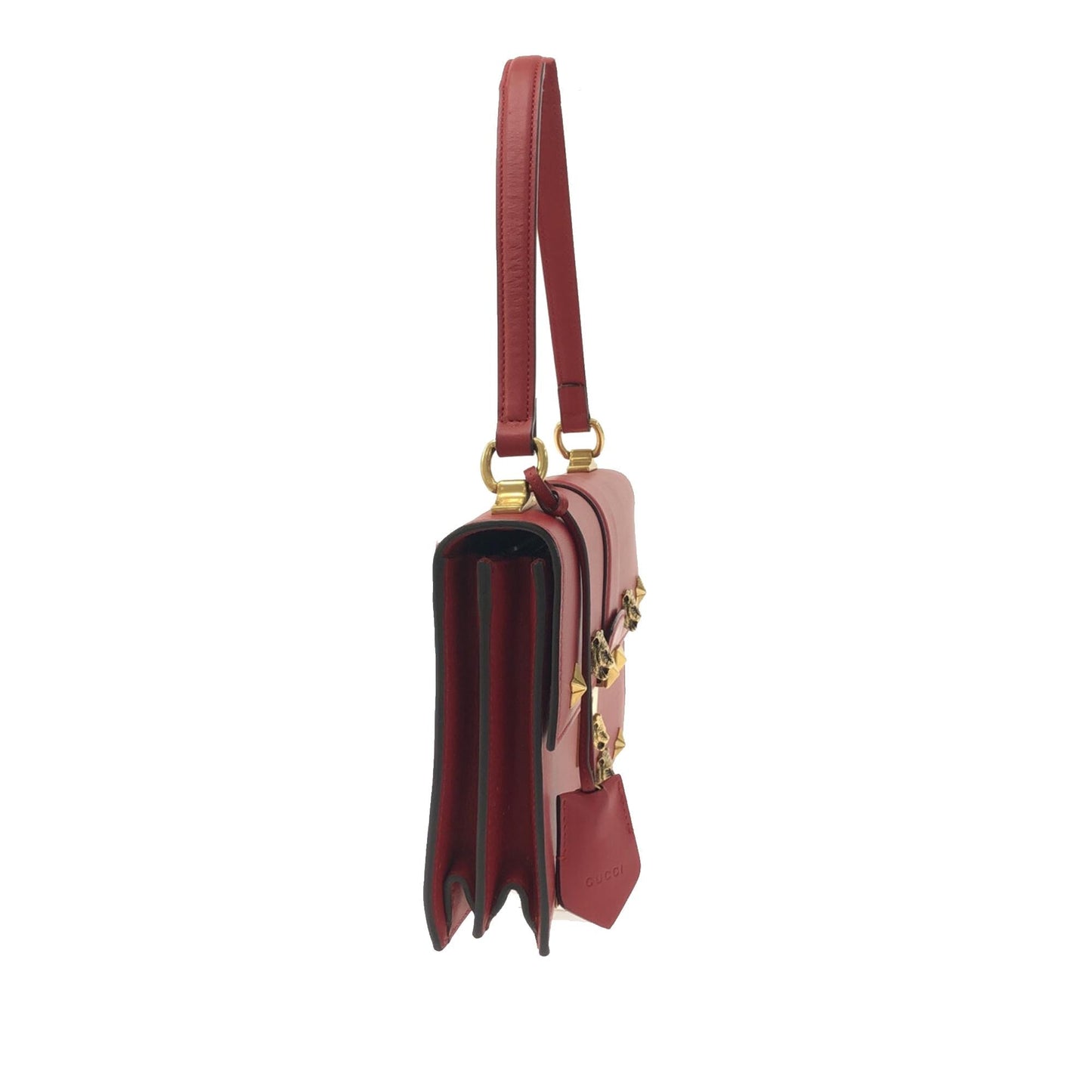 Gucci Cat Lock SHG-63ClSj Calf Red Top Handle Satchel Bag