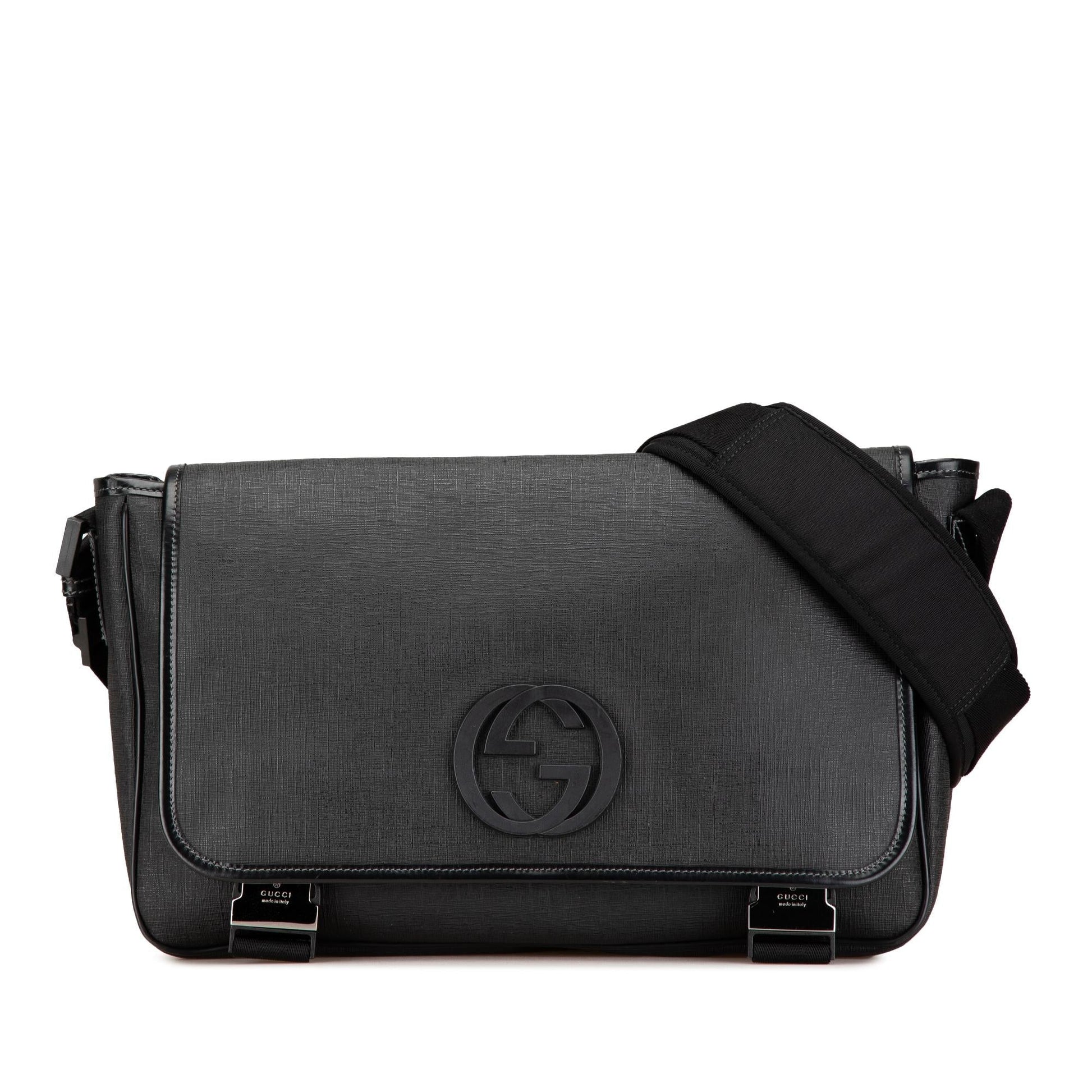 Gucci Coated Interlocking G Messenger SHG-P8JzSJ Canvas Calf Black Crossbody Bag