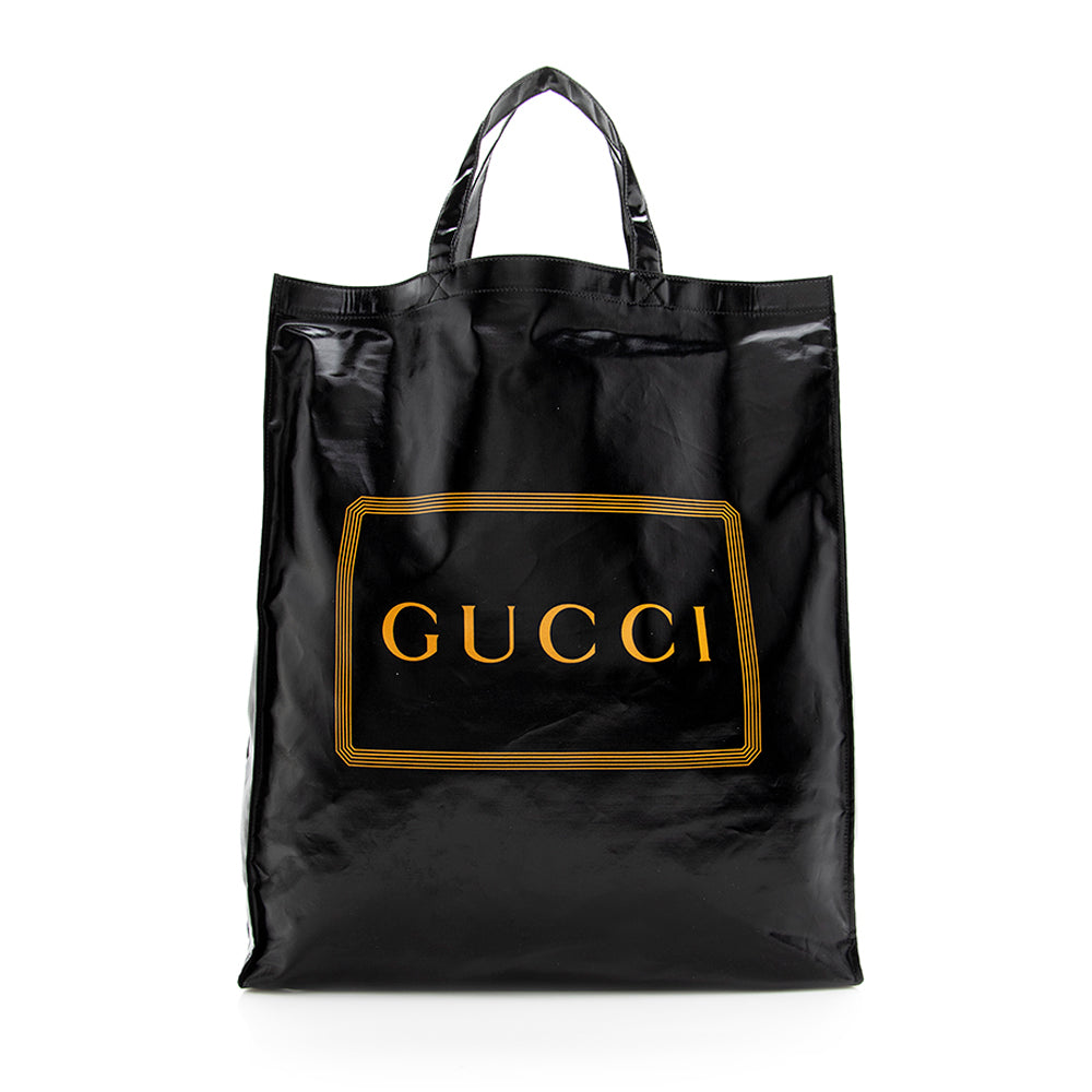 Gucci Coated SHF Canvas Black Logo Tote Bag