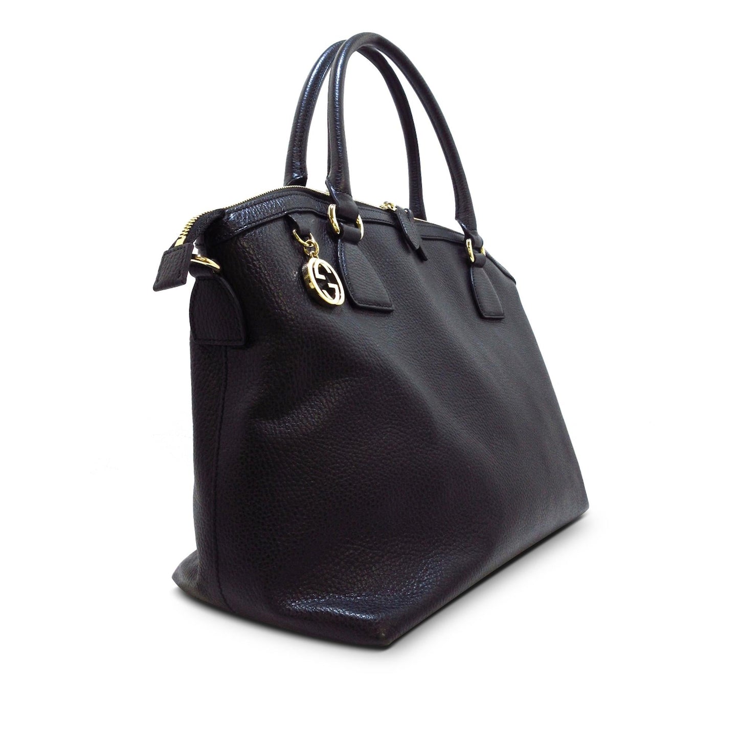 Gucci Convertible GG Charm Dome SHG-Xz4uLW Calf Black Satchel Bag