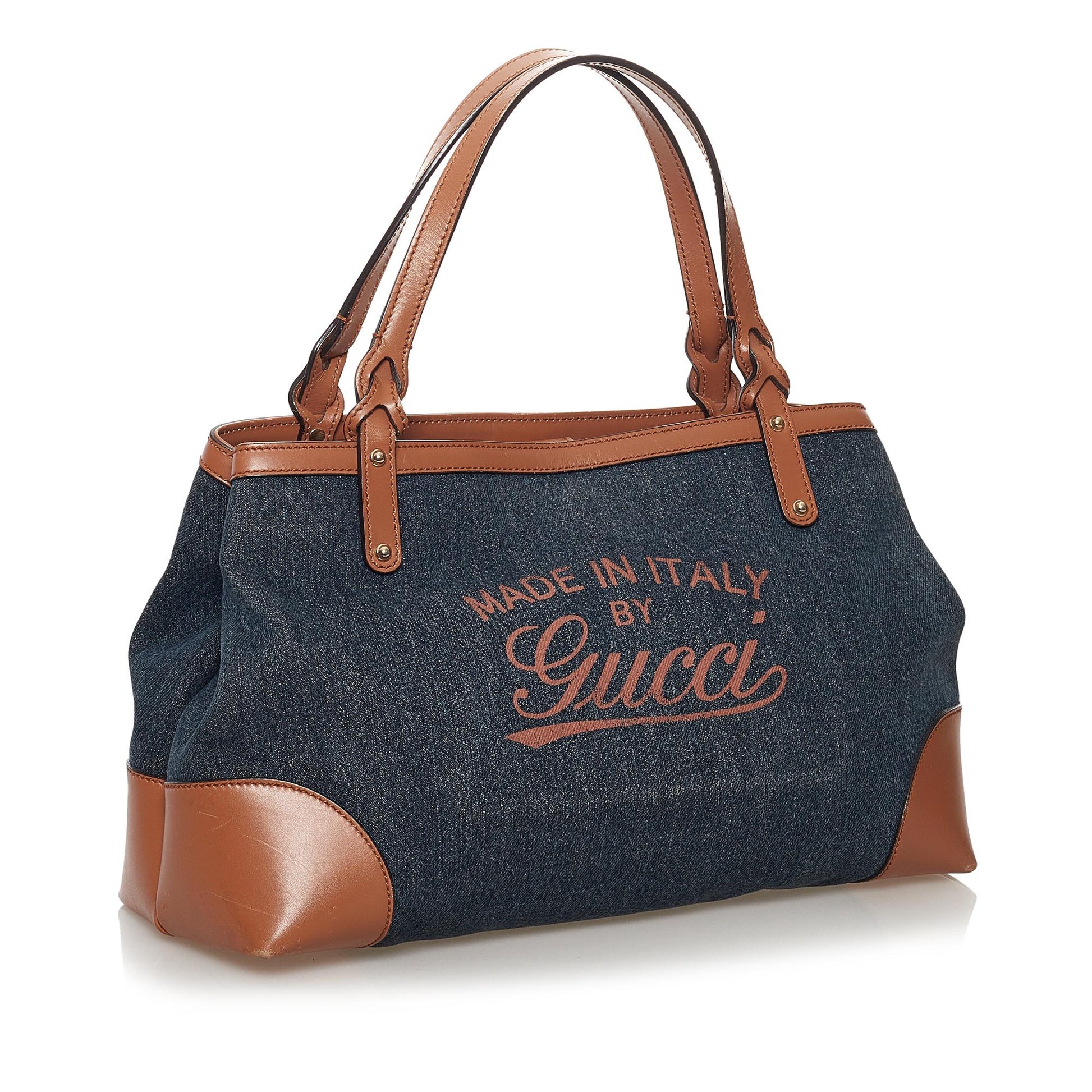 Gucci Craft SHG Denim Brown Blue Tote Bag