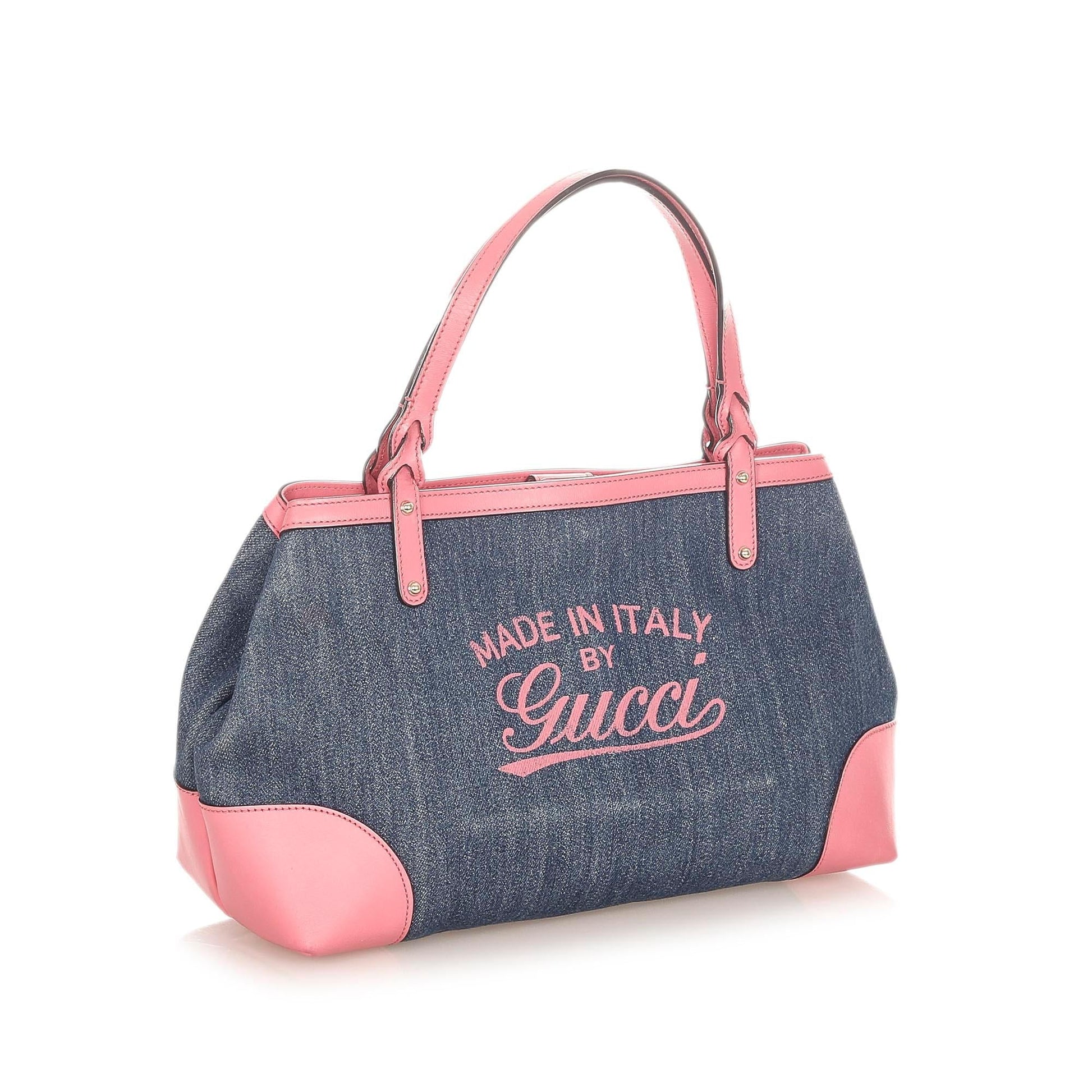 Gucci Craft SHG Denim Blue Pink Tote Bag
