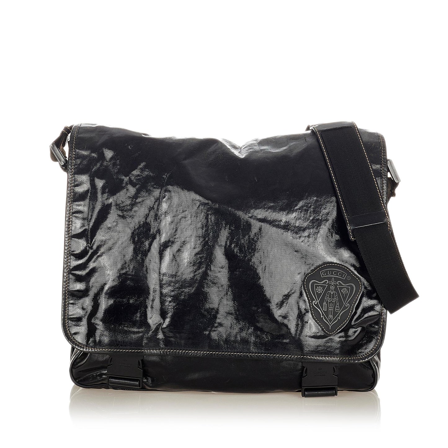 Gucci Crest Coated SHG Canvas Black Crossbody Bag