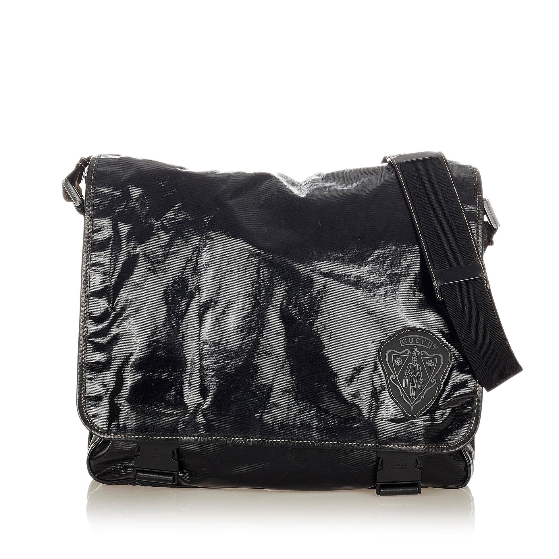 Gucci Crest Coated SHG Canvas Black Crossbody Bag