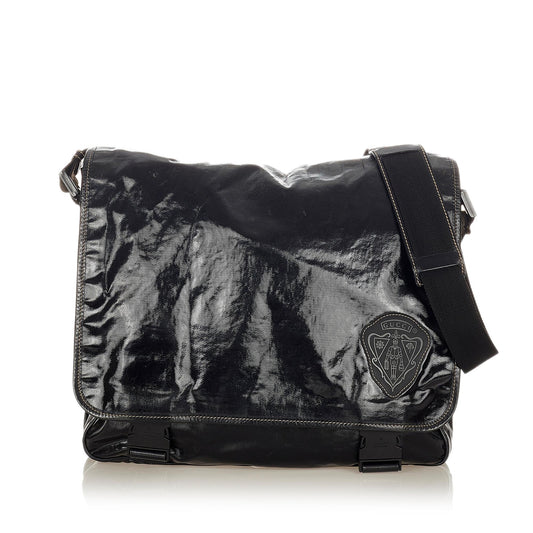 Gucci Crest Coated SHG Canvas Black Crossbody Bag