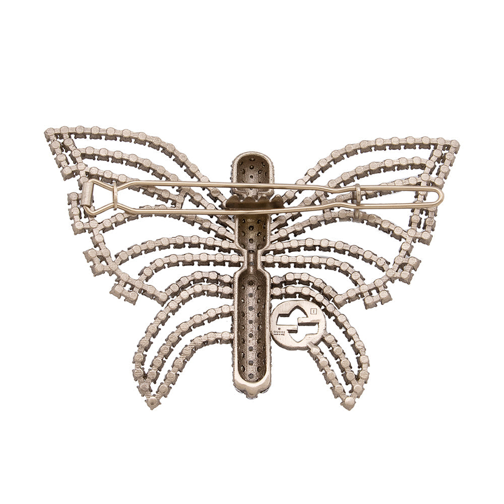 Gucci Crystal Butterfly Interlocking GG Hair Silver Handbag Clip Shf