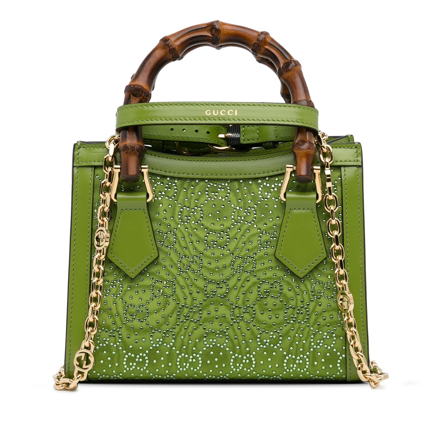Gucci Crystal Embellished GG Diana SHG-wT7IXI Canvas Calf Green Mini Satchel Bag