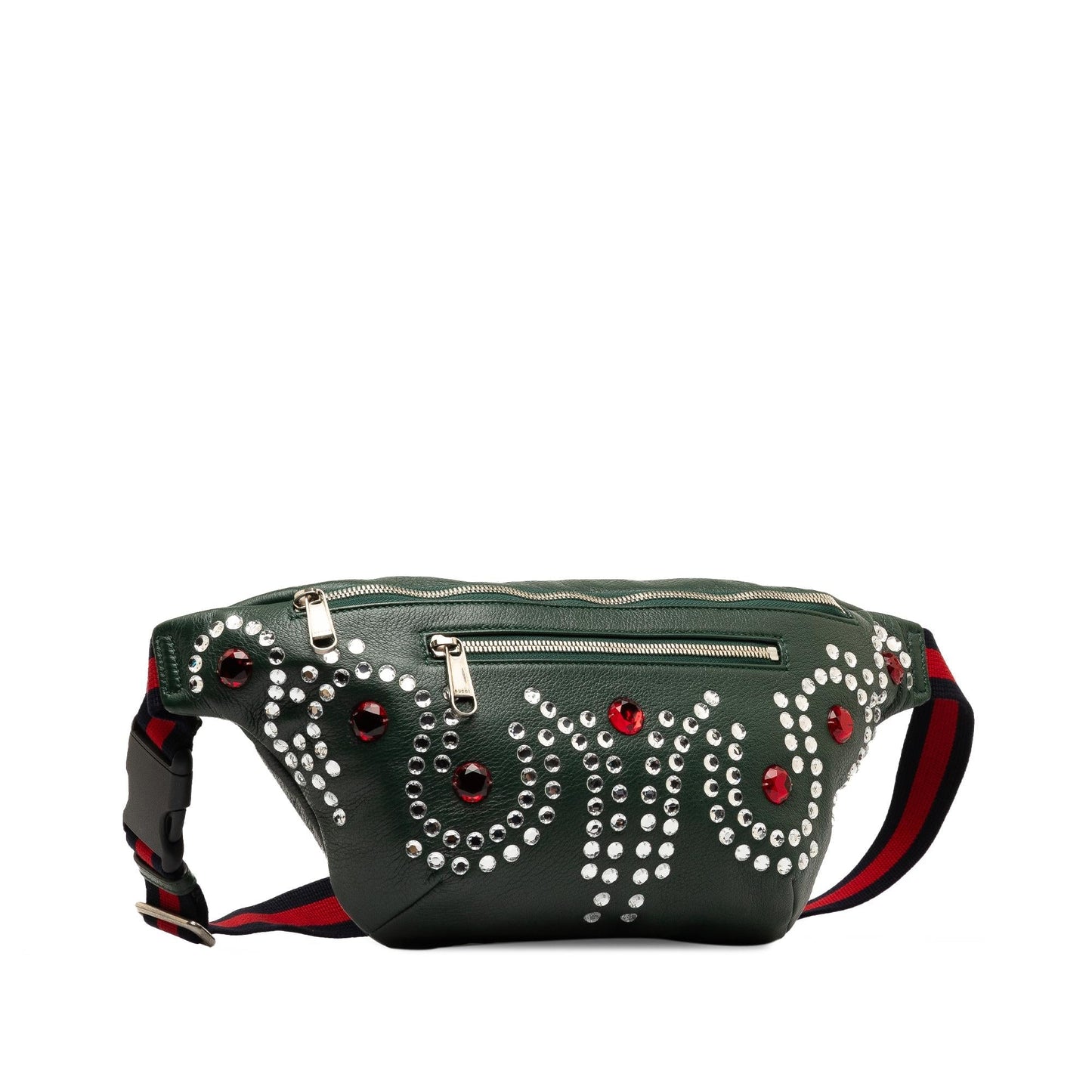 Gucci Crystal Embellished Web Belt SHG-OE46EQ Calf Green Accessory