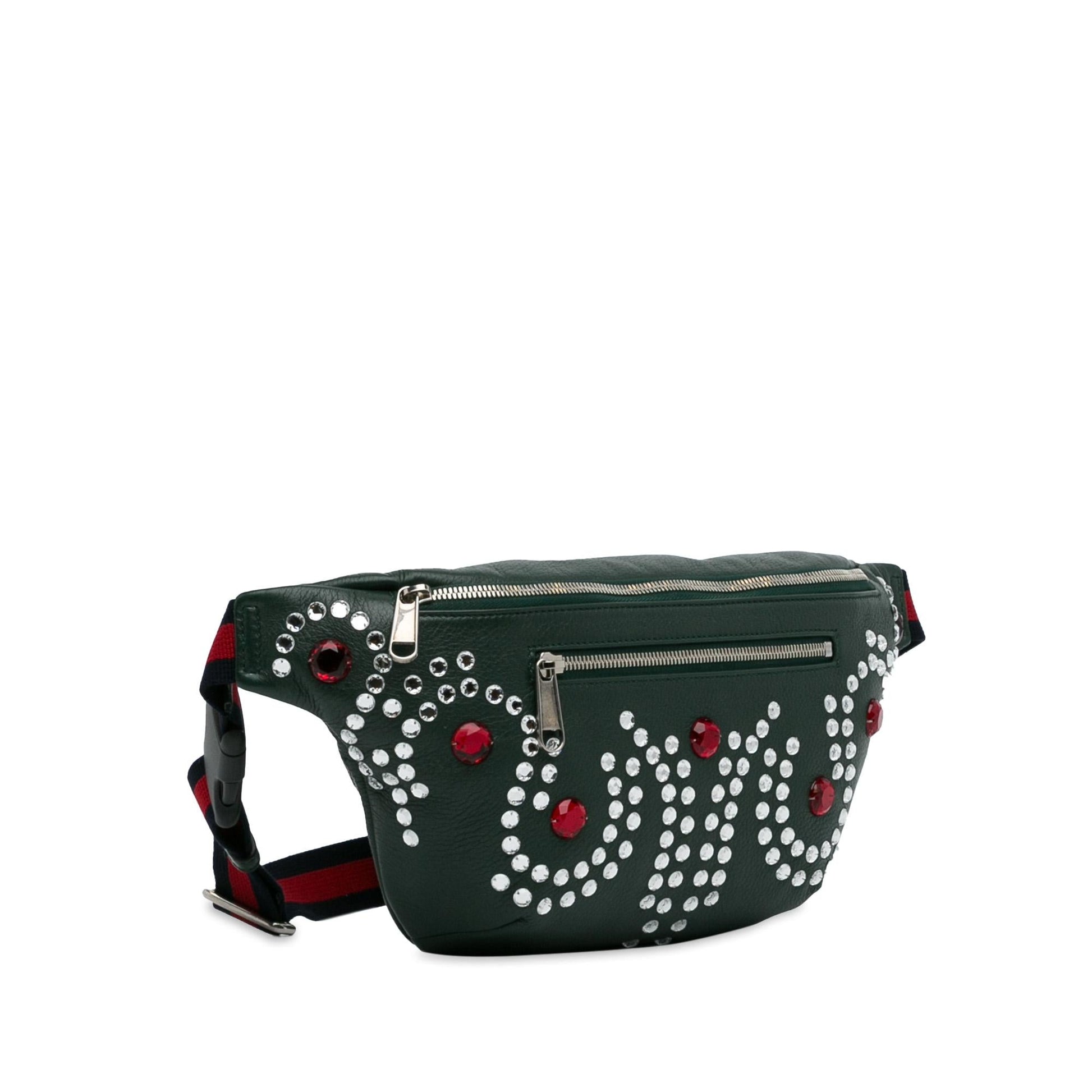 Gucci Crystal Embellished Web Belt SHG-xRoD5p Calf Green Accessory