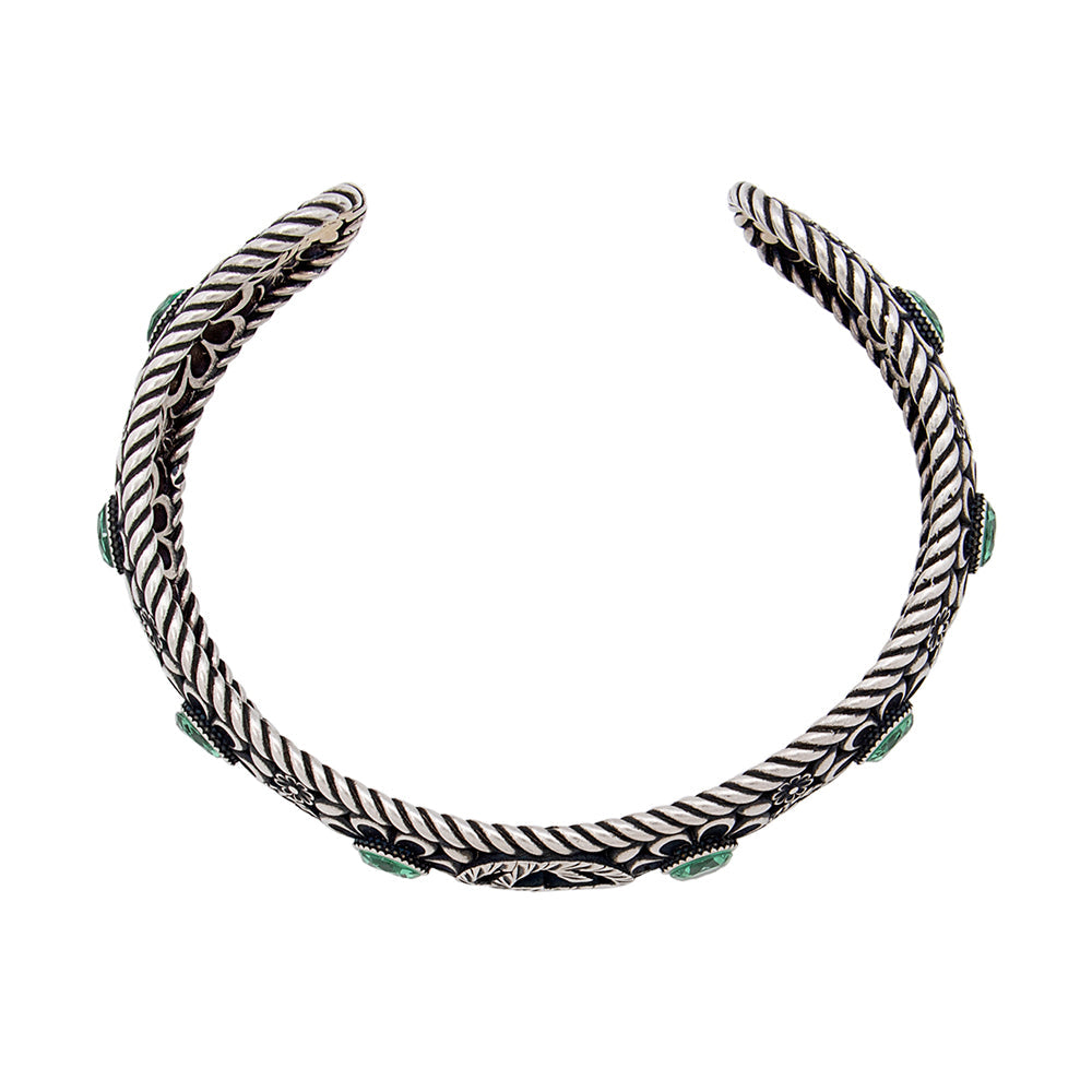 Gucci Crystal Floral Interlocking GG Cuff Silver Jewelry