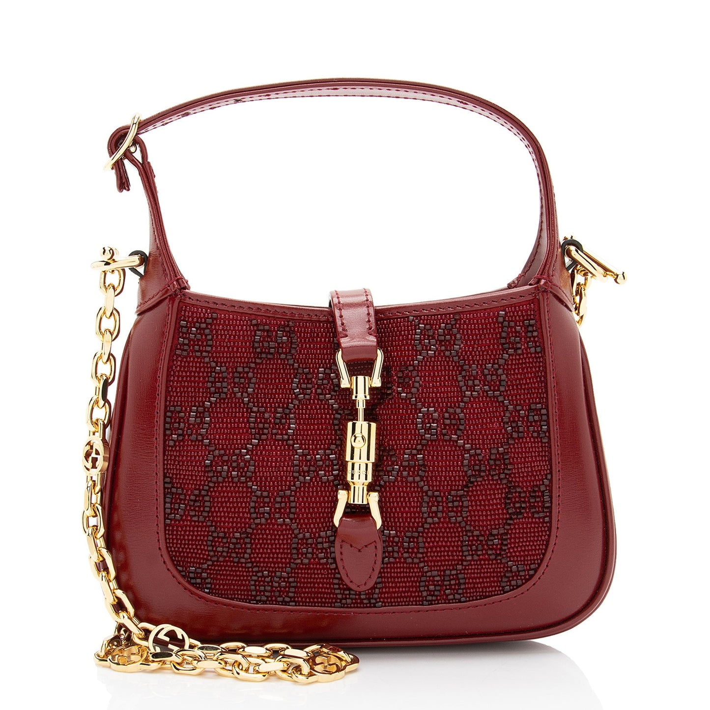 Gucci Crystal GG Jackie SHF-qrannc Leather Red Mini Shoulder Bag