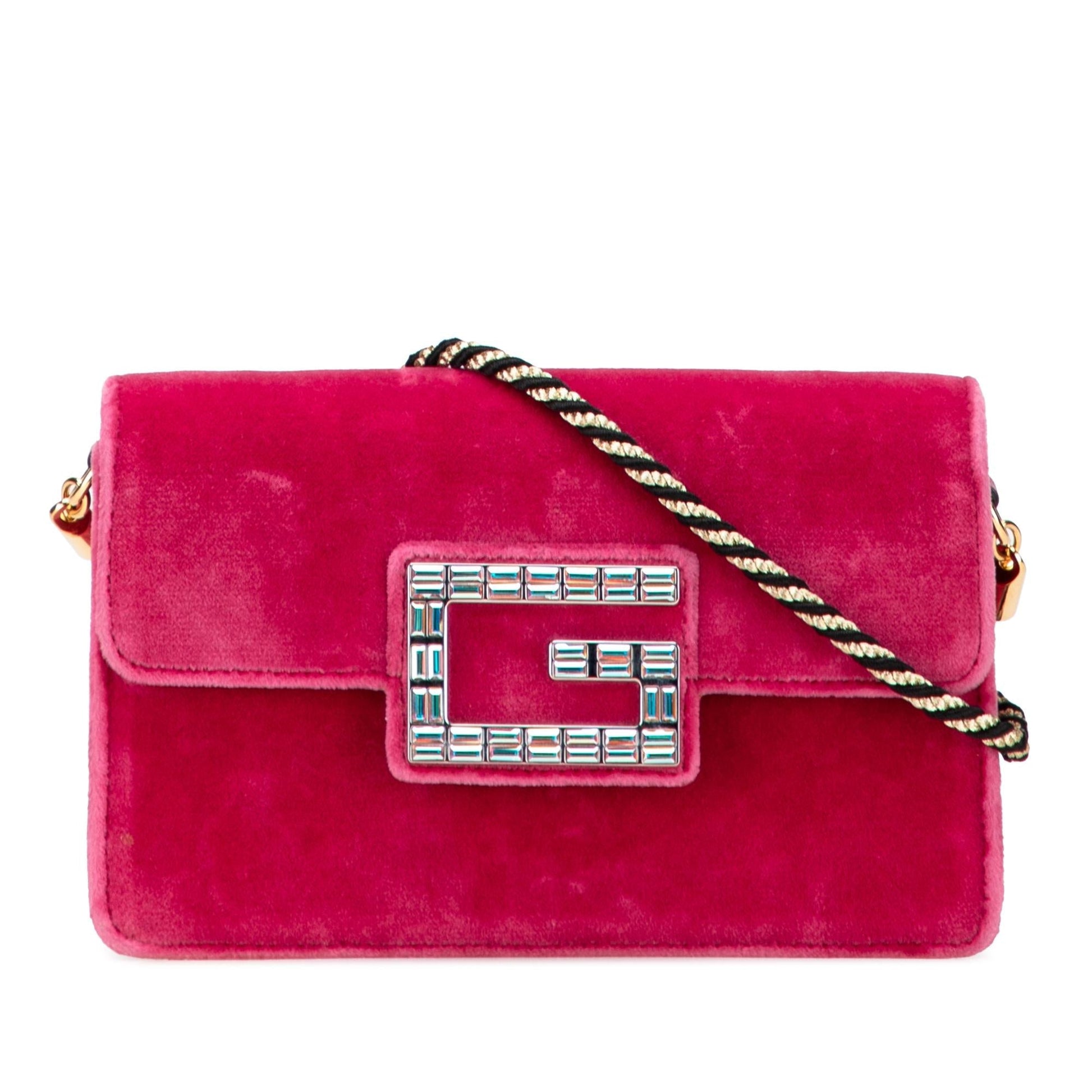 Gucci Crystal GG Velvet Broadway Crossbody Bag