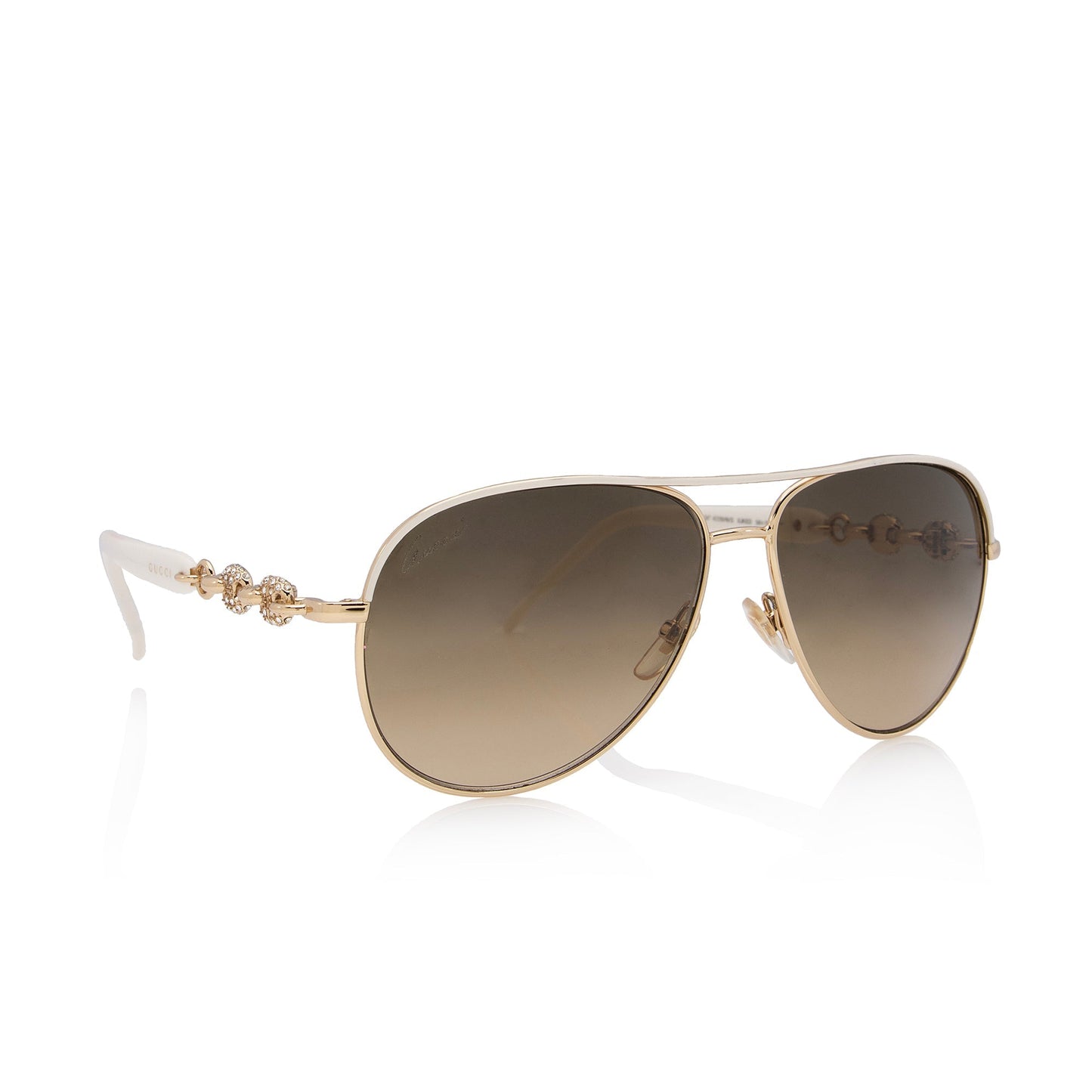 Gucci Crystal Marina Aviator Sunglasses SHF White Gold Chain Accessory