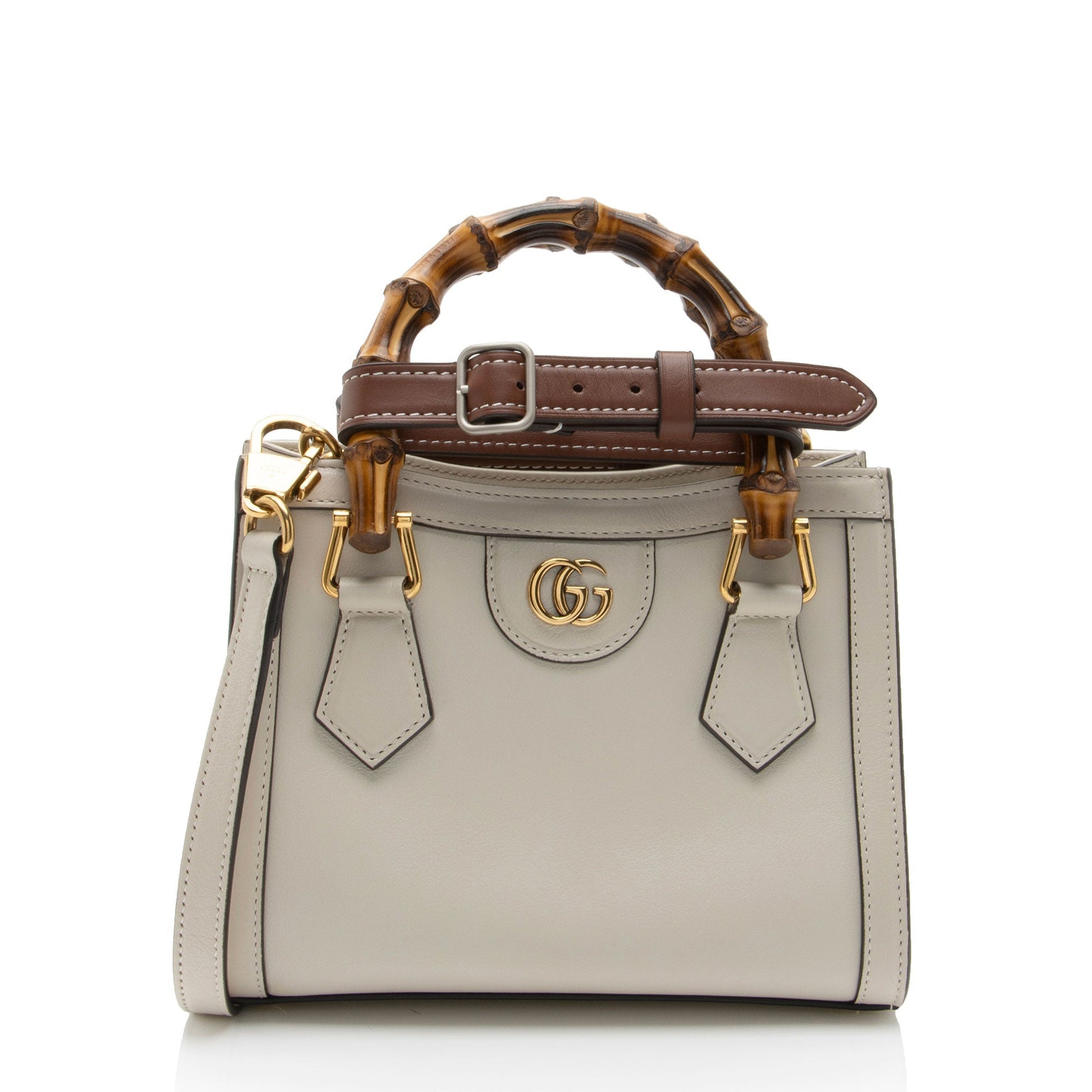 Gucci Cuir Bamboo Diana SHF-OiQwyN Leather White Brown Mini Tote Bag