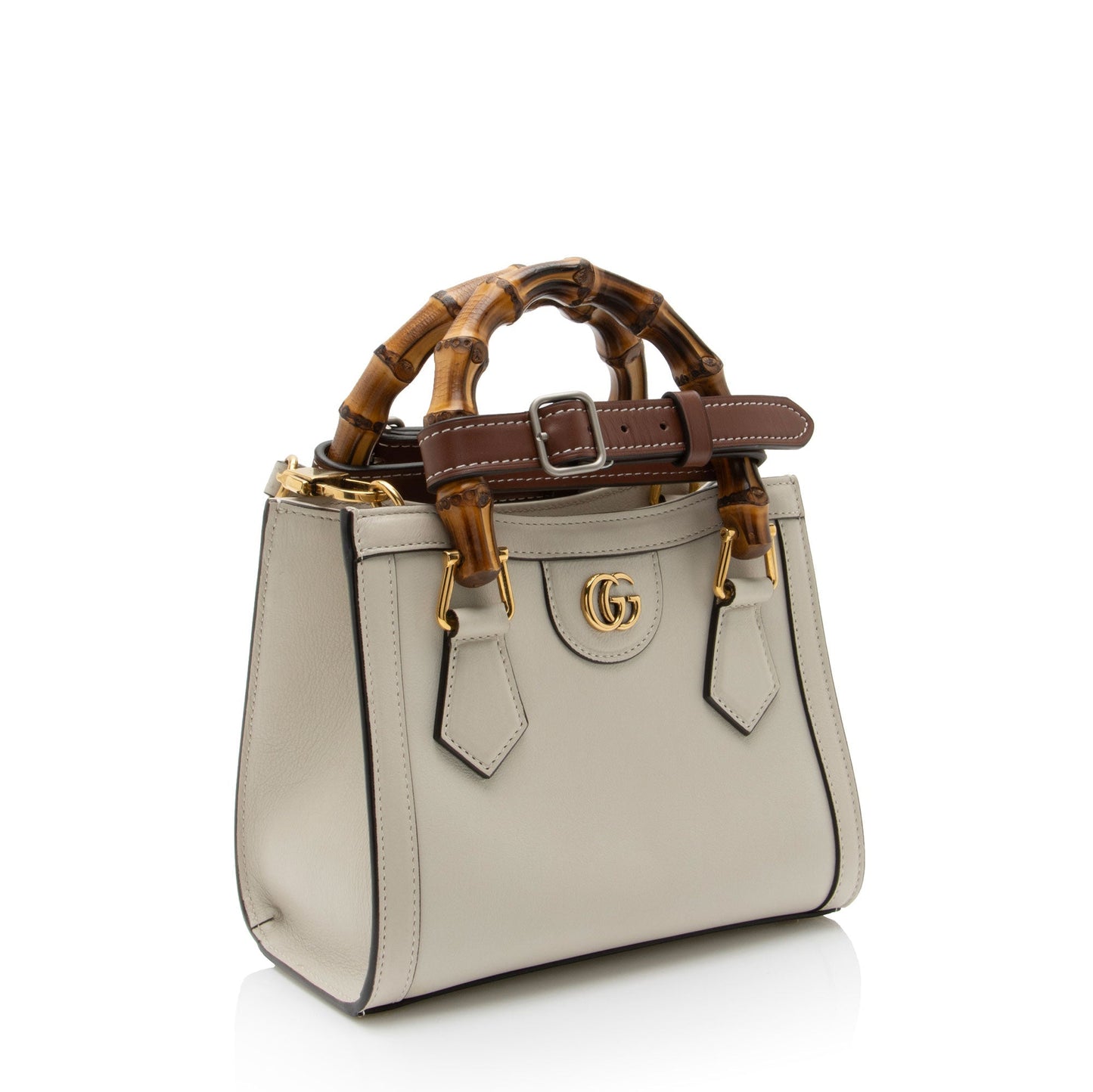 Gucci Cuir Bamboo Diana SHF-OiQwyN Leather White Brown Mini Tote Bag