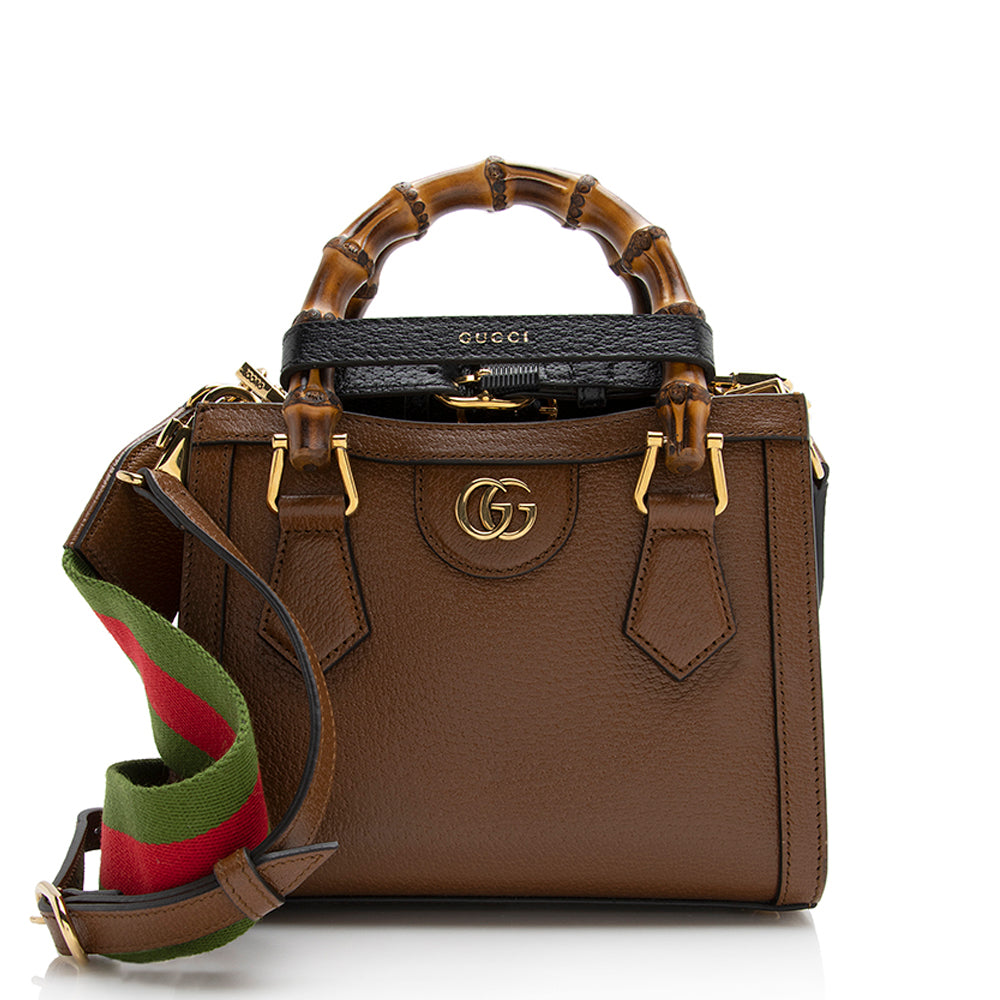 Gucci Cuir Diana SHF Leather Nylon Brown Mini Tote Bag