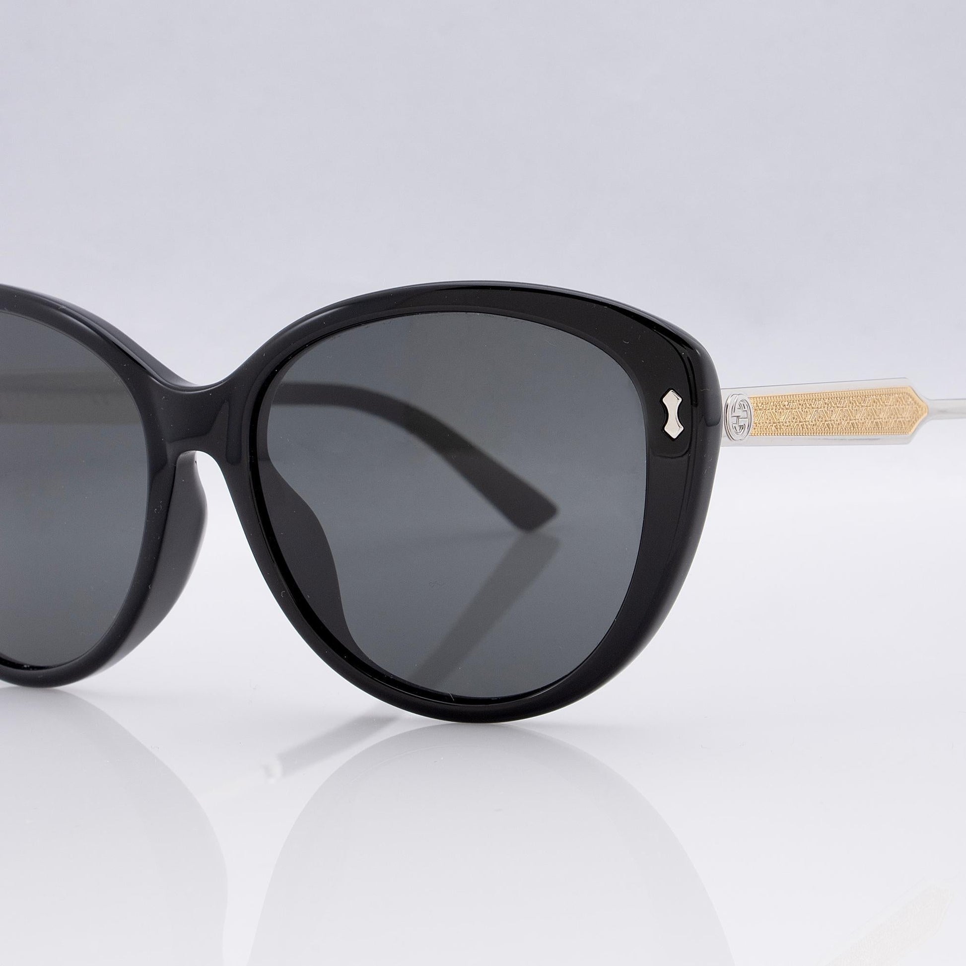 Gucci Damascato Cat Eye Sunglasses SHF-OJ1hQk Black Silver Accessory
