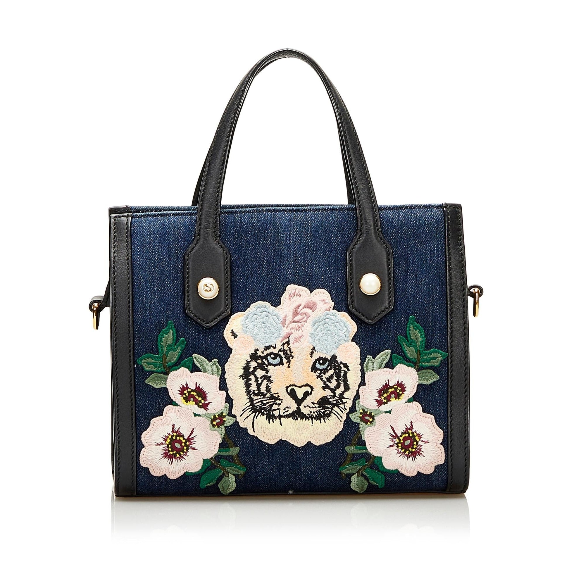 Gucci Tiger Pearl SHG Denim Blue Tote Bag