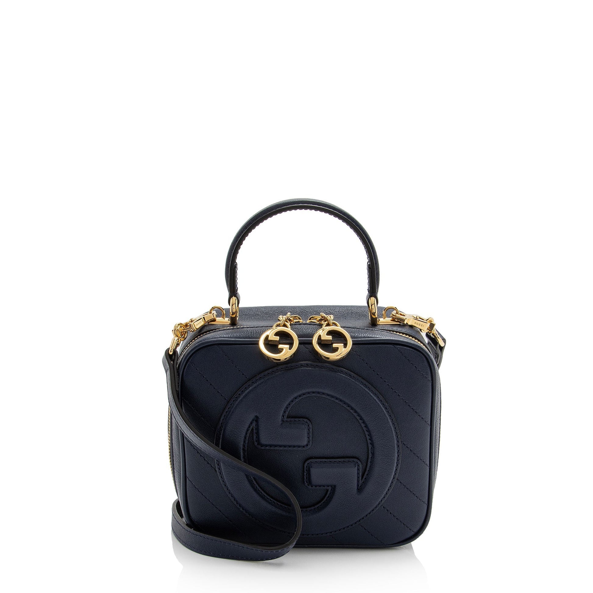 Gucci Diagonal Stitched Blondie SHF-XClOQA Calfskin Blue Top Handle Crossbody Bag