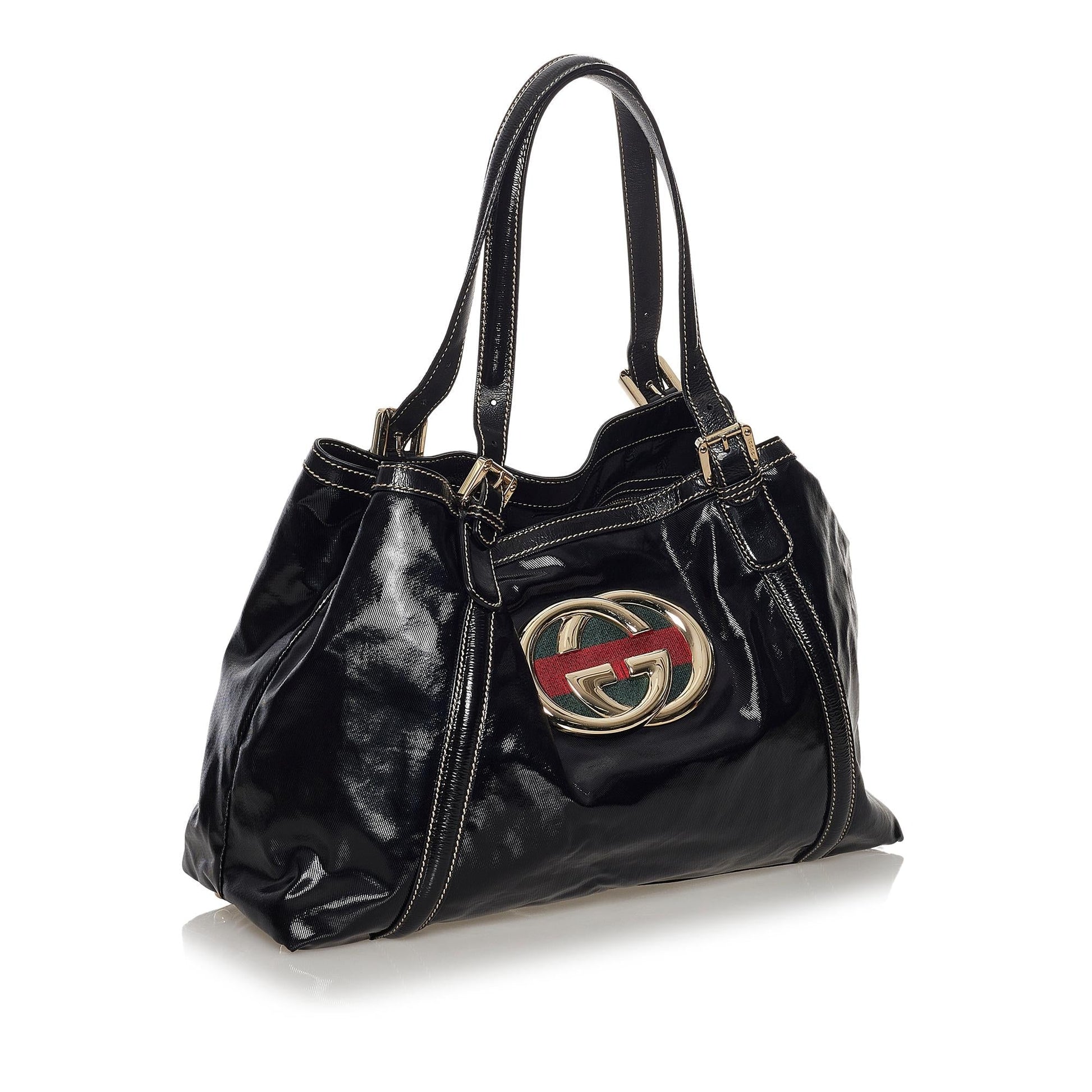 Gucci Dialux Britt SHG Leather Patent Black Tote Bag